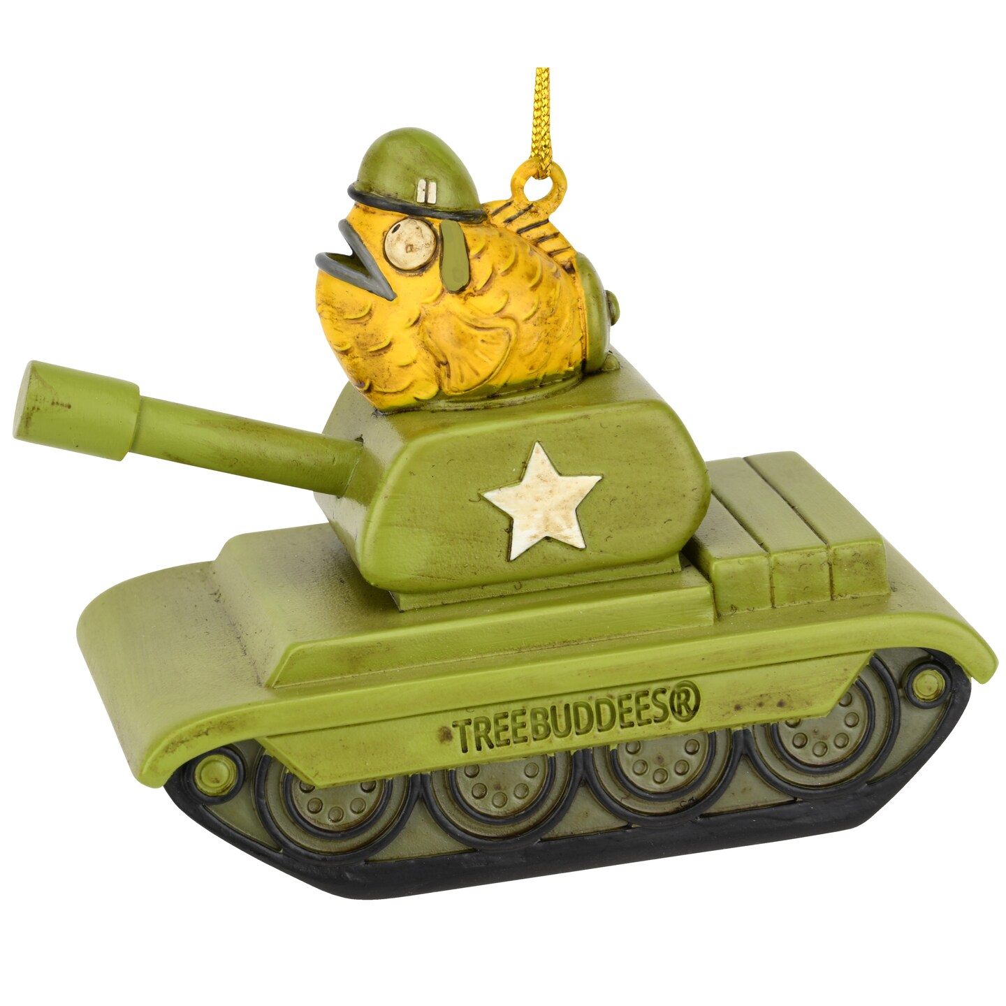 Tree Buddees Funny Fish Tank Christmas Ornament Goldfish Driving a Green Army Tank