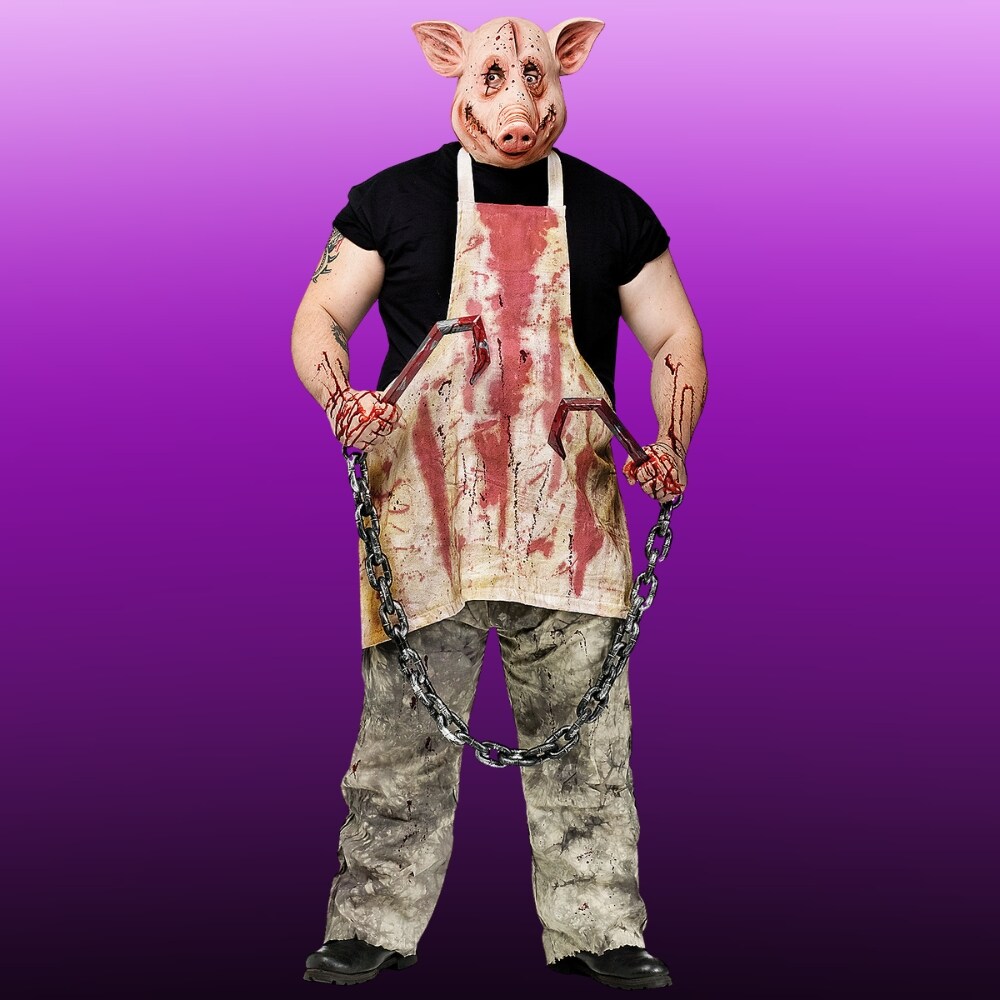 Men&#x2019;s Pig Butcher Costume with Pig Mask and Bloody Apron