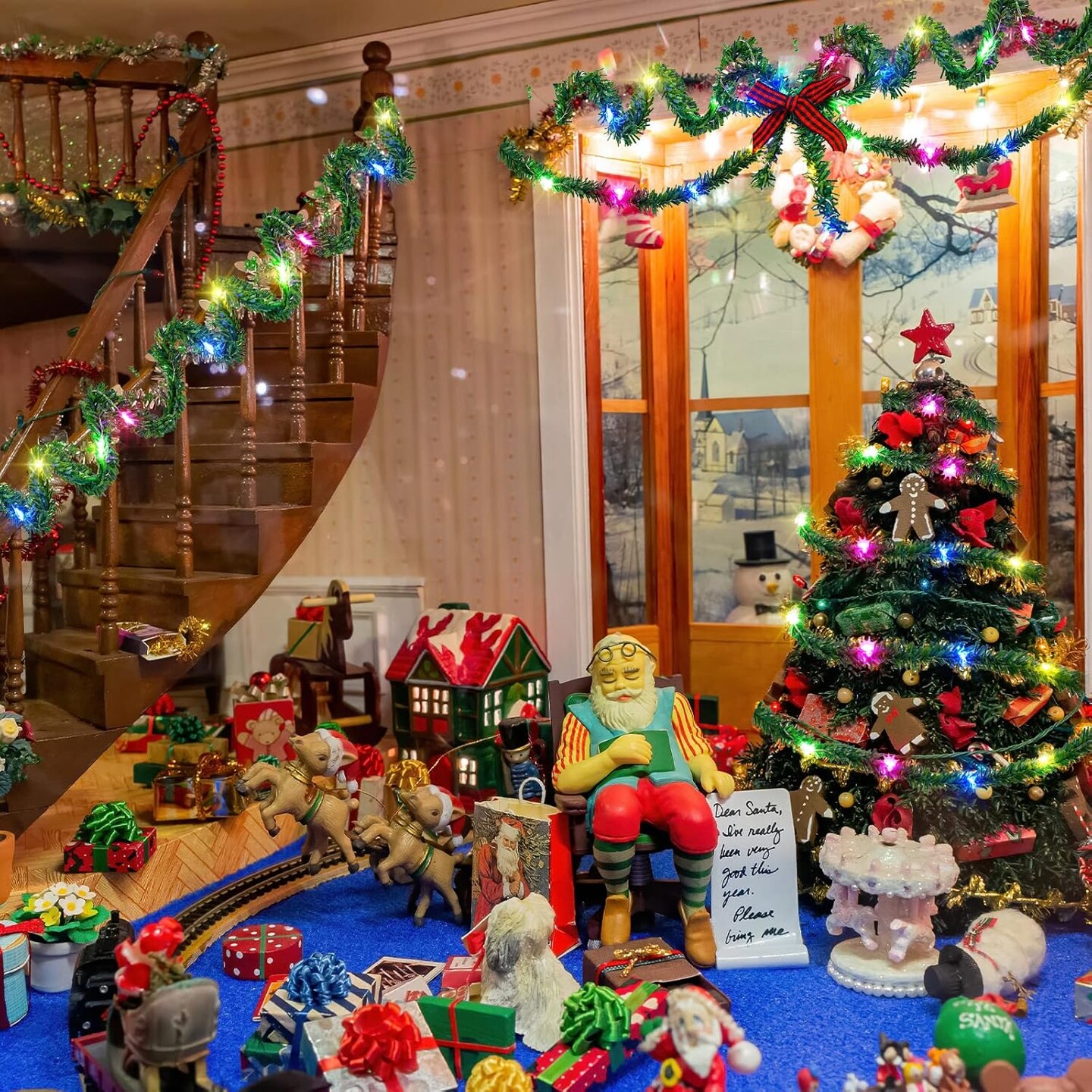 8 Pcs Dollhouse Miniature Christmas Garland with Lights Christmas