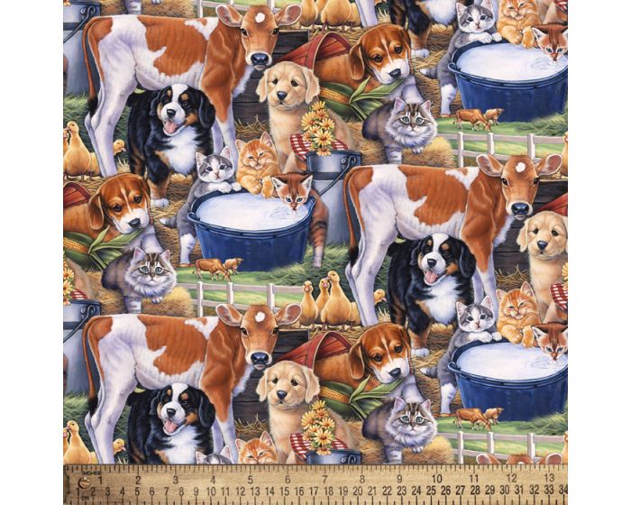 Animals on the Farm Cotton Fabric | By the Yard | Sewing and Crafting | 44 inches wide