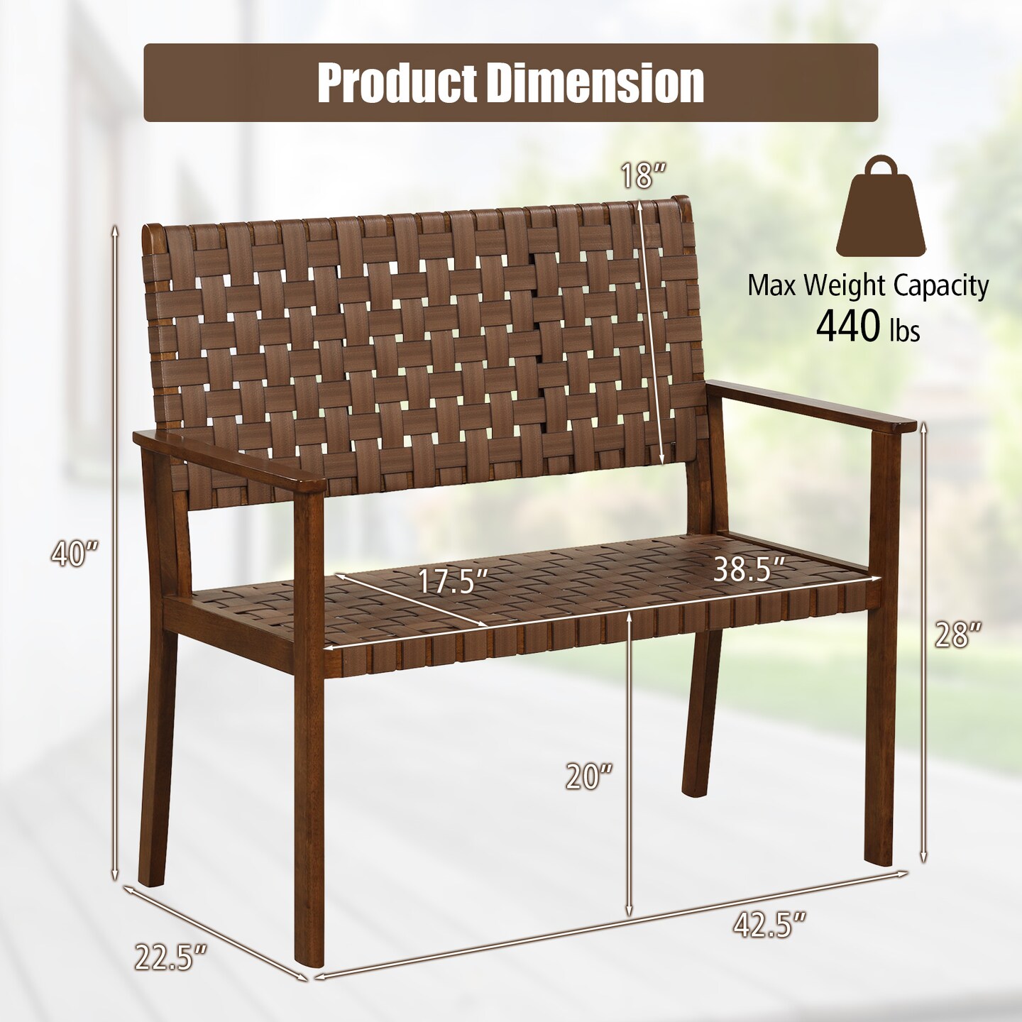 Solid Rubberwood Outdoor Bench with All-Weather PU Leather Seating