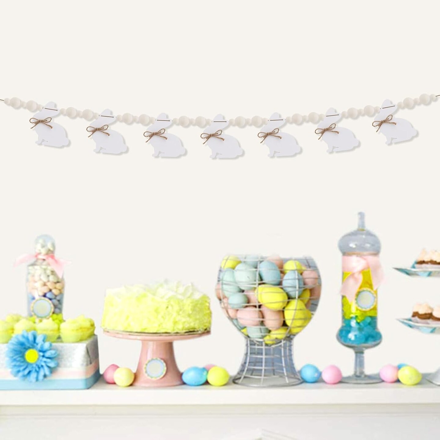 Rustic Wooden Bunny Garland – Farmhouse Easter Banner for Mantle, Fireplace, Wall, or Party Decor