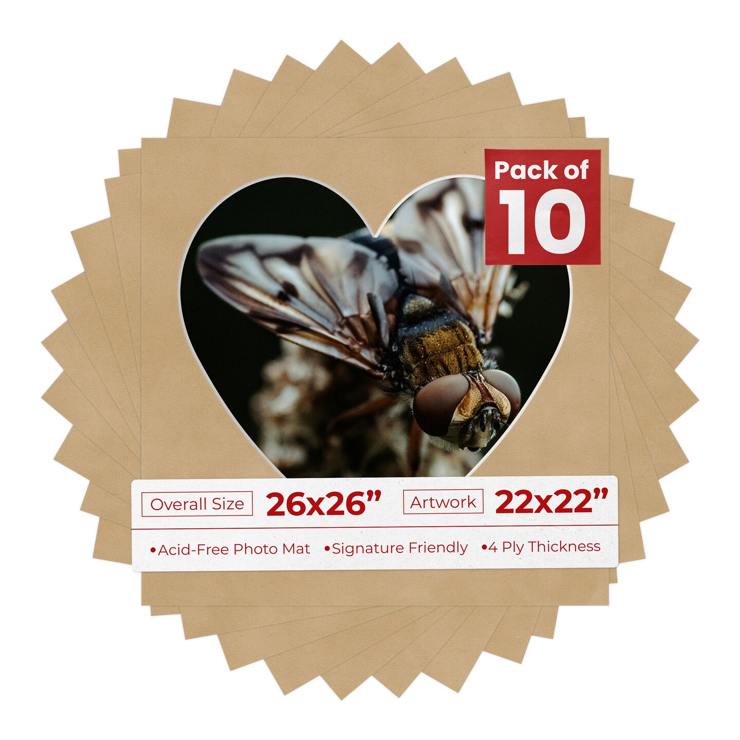 Beige Suede Mat Board for 26x26 Frames - Heart Opening for 22x22 Photos