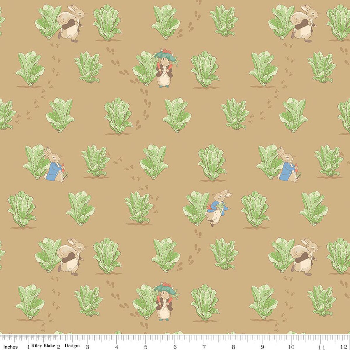 Fabric Riley Blake Tan Lettuce Patch Peter Rabbit and Benjamin Bunny by the Quarter Yard CD17253-TAN