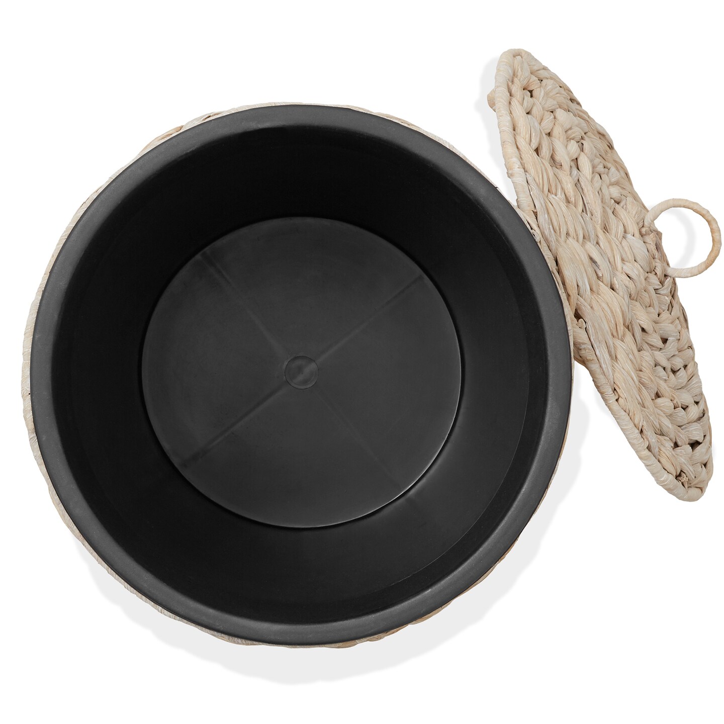 Casafield Water Hyacinth Trash Can with Lid and Liner, Woven Wicker Waste Basket for Bathroom, Bedroom, Laundry Room, Home Office