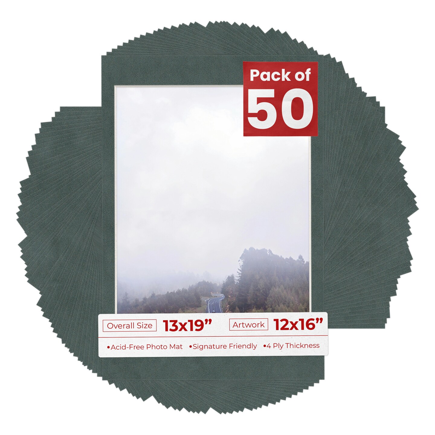 Dark Grey Suede Mat Board for 13x19 Frames - Fits 12x16 Photos