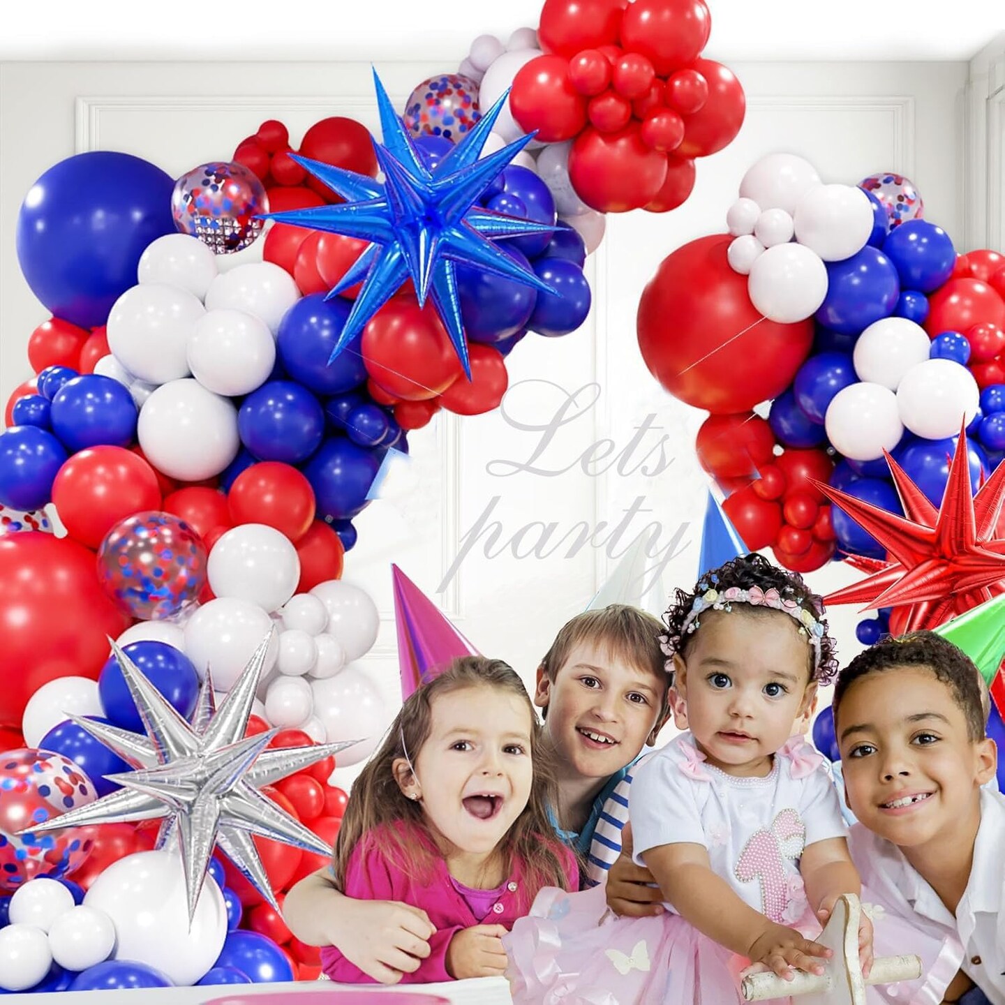 162-Piece Red, White & Blue Balloon Arch Kit – 4th of July Patriotic Balloon Garland with Star Balloons for Birthdays, Graduations, Weddings & Celebration Decorations