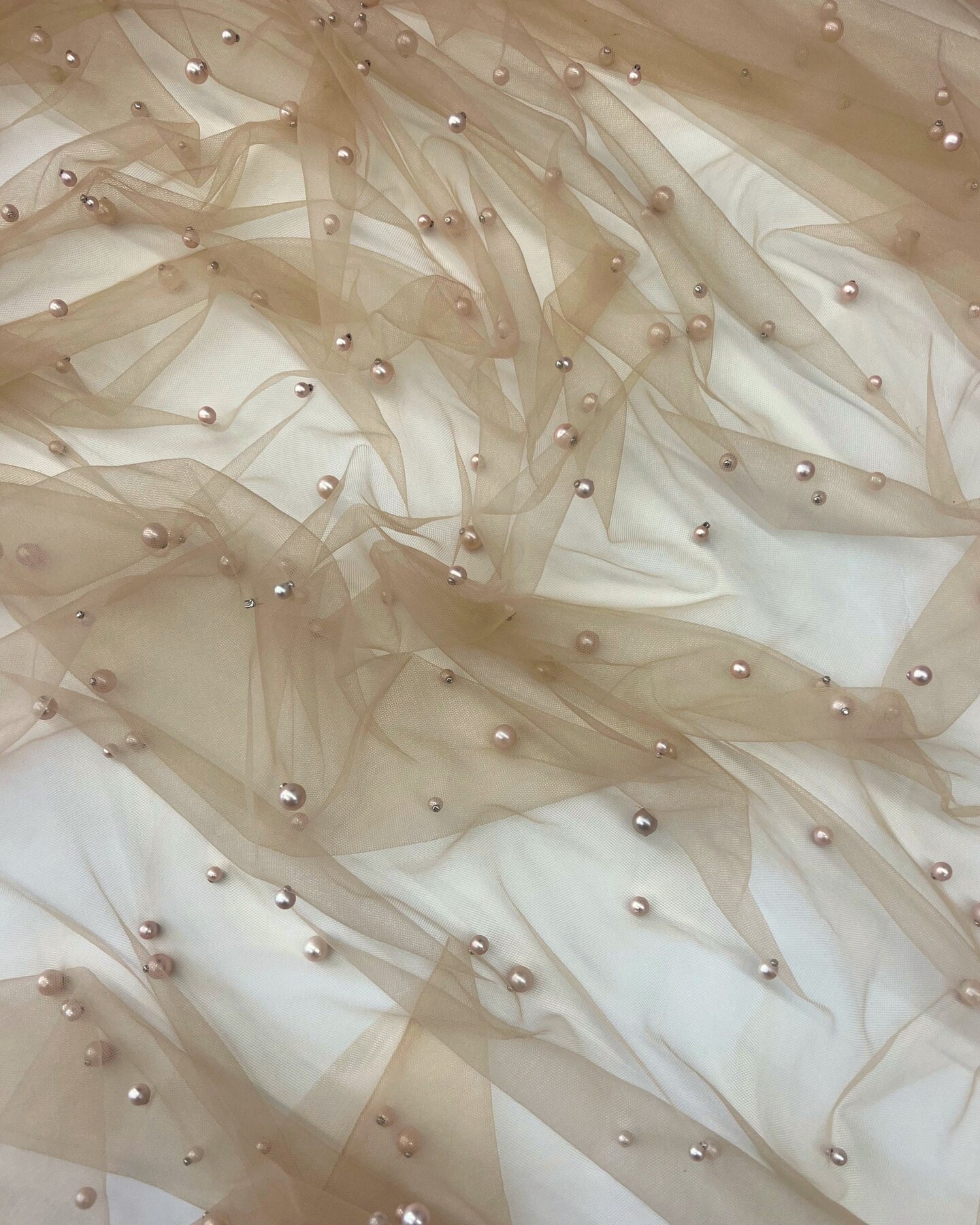 Champagne Pearl Tulle Fabric by the Yard, 60" Wide Soft Pearl Scattered Mesh