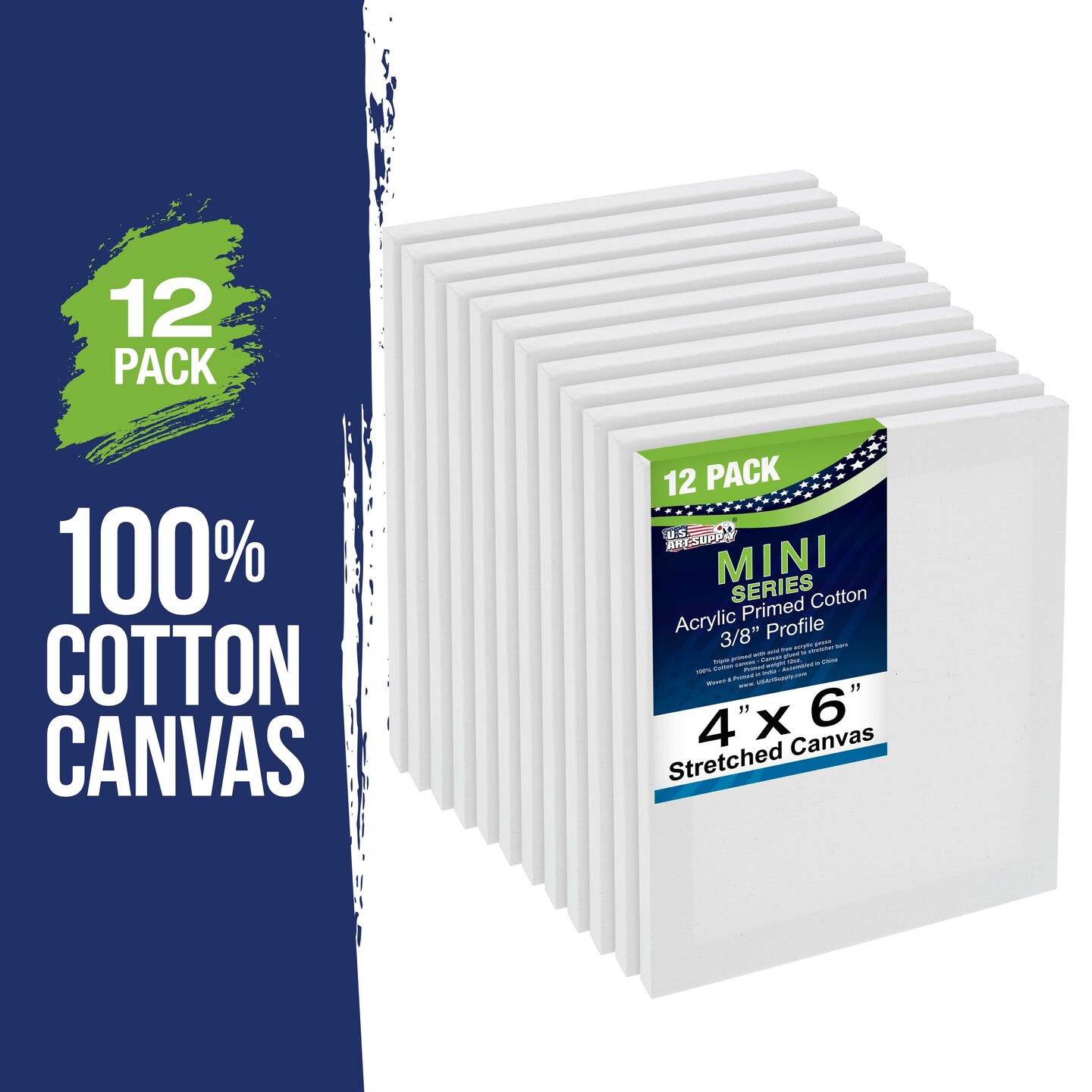 4" x 6" Stretched Canvas with 8" High Small Natural Wooden Easel (12 Pack), A-Frame Canvas Stand Tripod, Small Painting Easels - Tabletop Easel for Painting, Canvases, Student Crafts