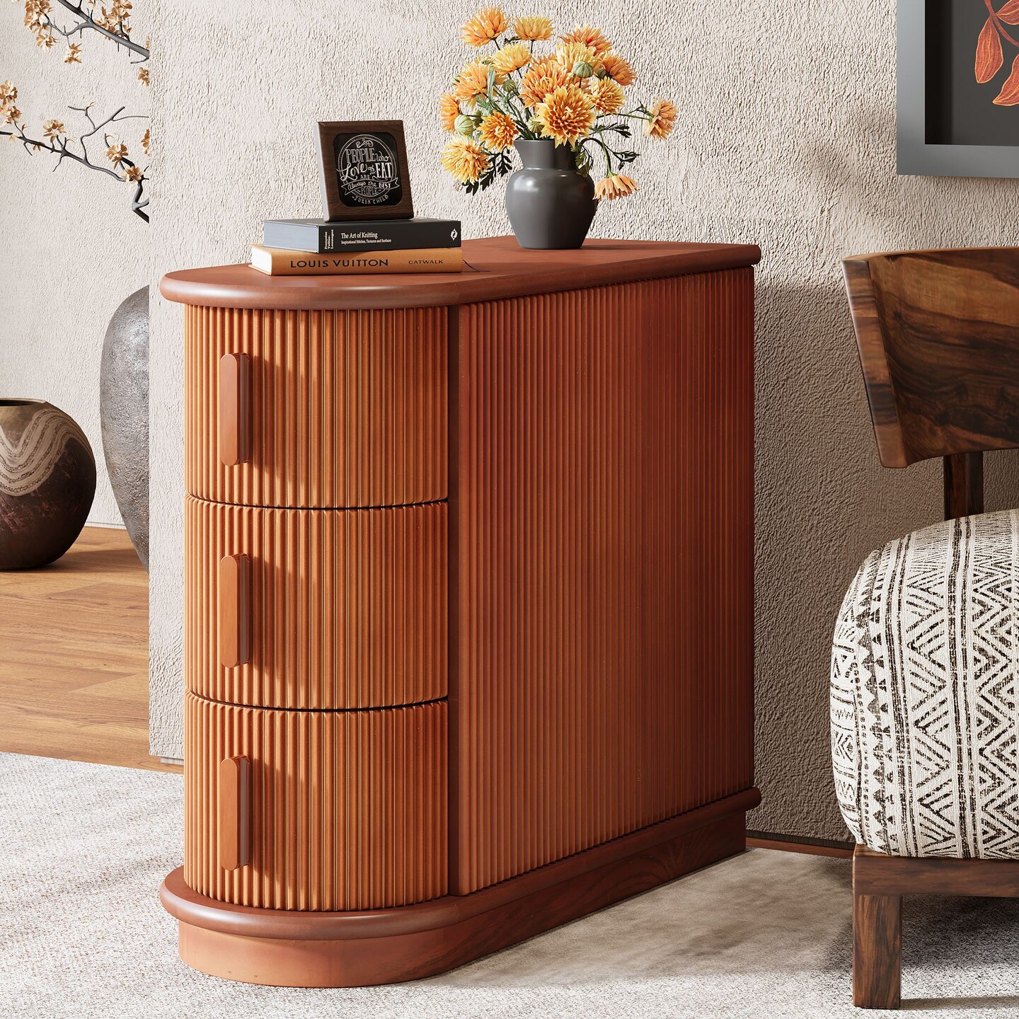 End Table 3 Drawer Storage Narrow Side Table Wood Accent Table