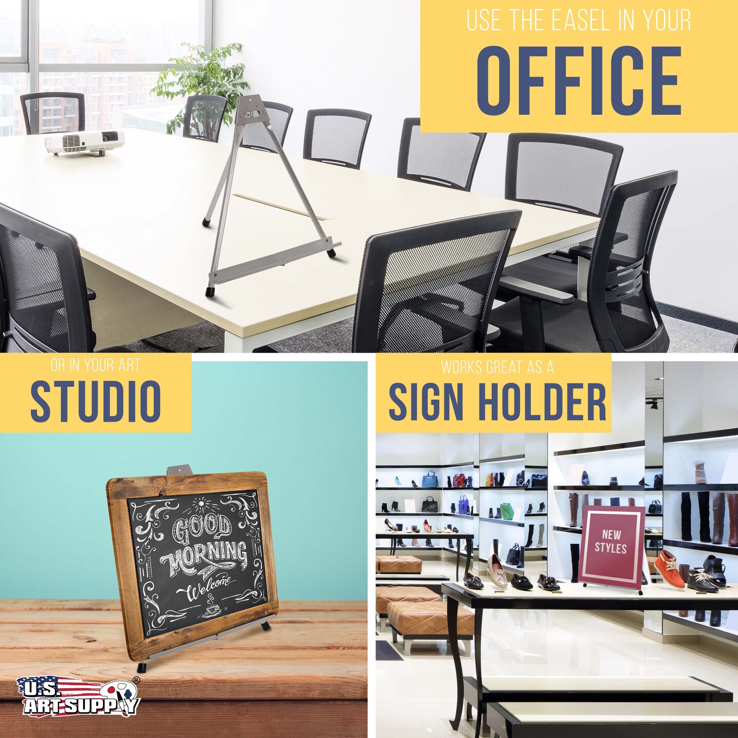 15" High Aluminum Tabletop Display Easel for Painting, Adjustable Folding Stand - Portable Art Easel for Displaying Canvas, Whiteboards, Posters, Signs, Pictures, Paintings