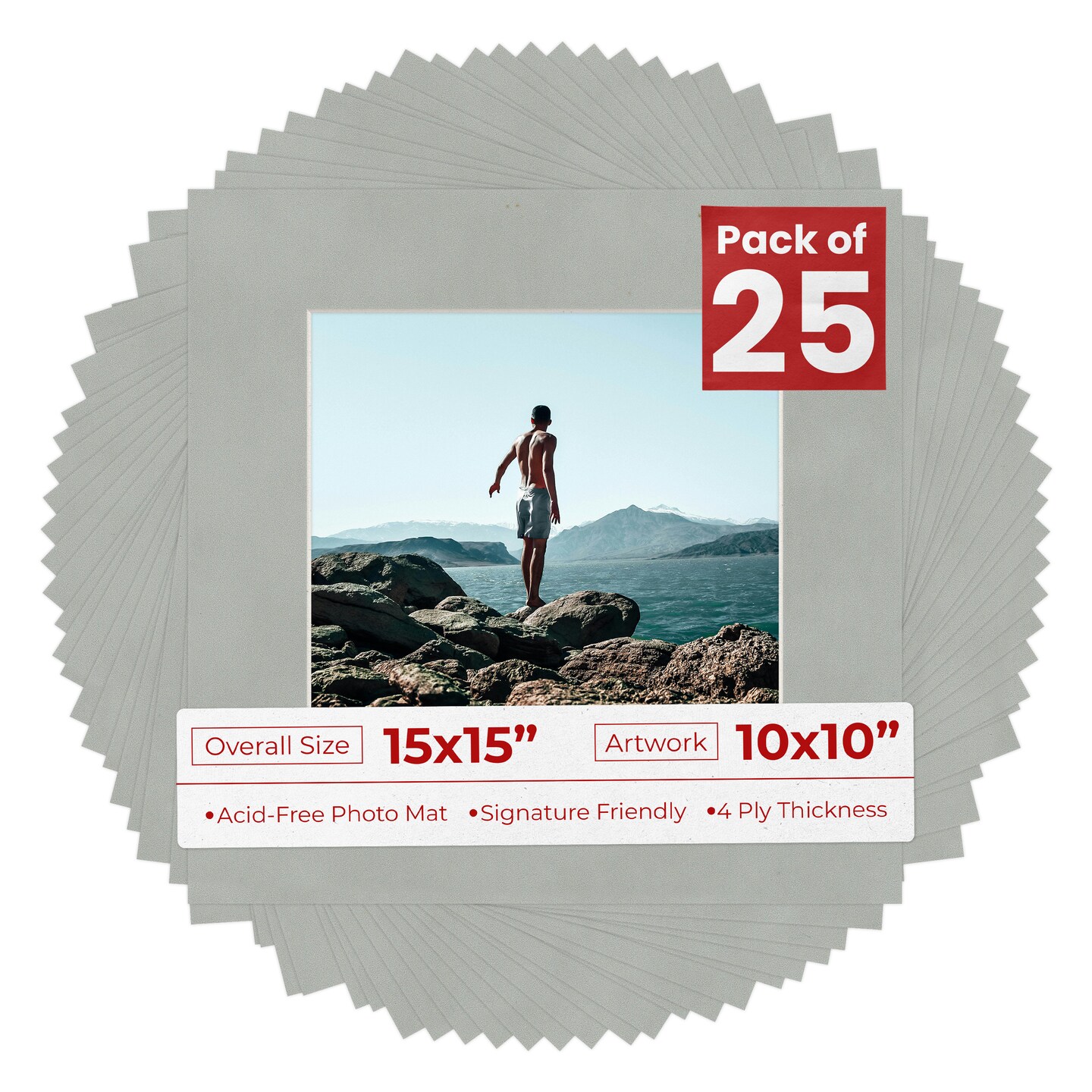 Light Grey Suede Mat Board for 15x15 Frames - Fits 10x10 Photos