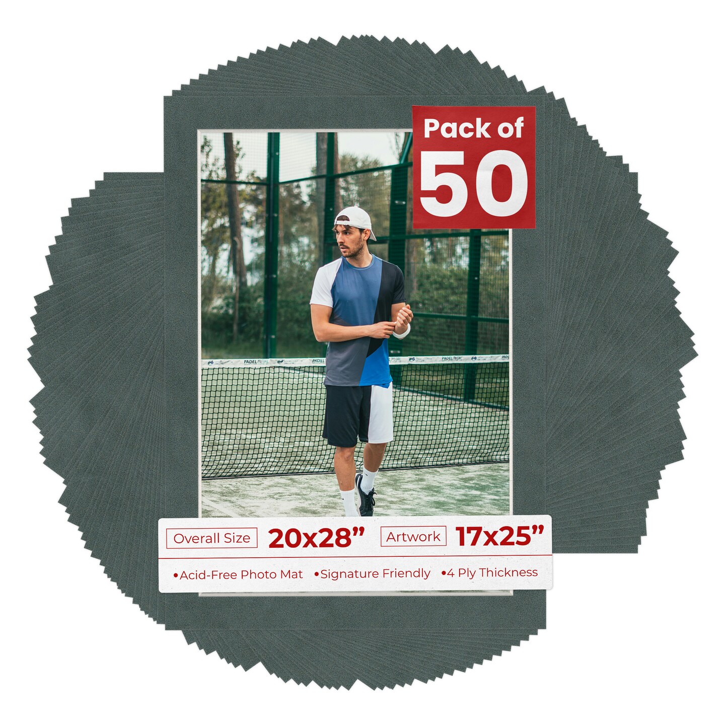 Dark Grey Suede Mat Board for 20x28 Frames - Fits 17x25 Photos