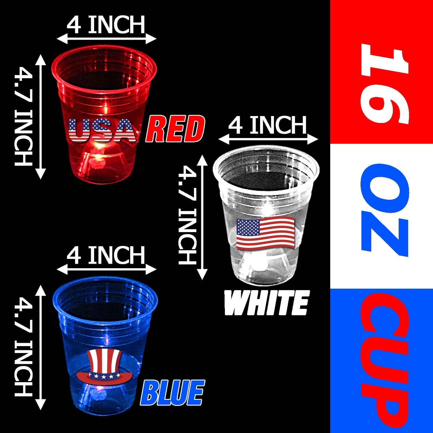 24 Pcs Glow Patriotic Party Decorations, 4th of July Party Cups Pack, USA Citizenship Party Supplies for Memorial Day, Independence Day, Veterans Day(16 oz)