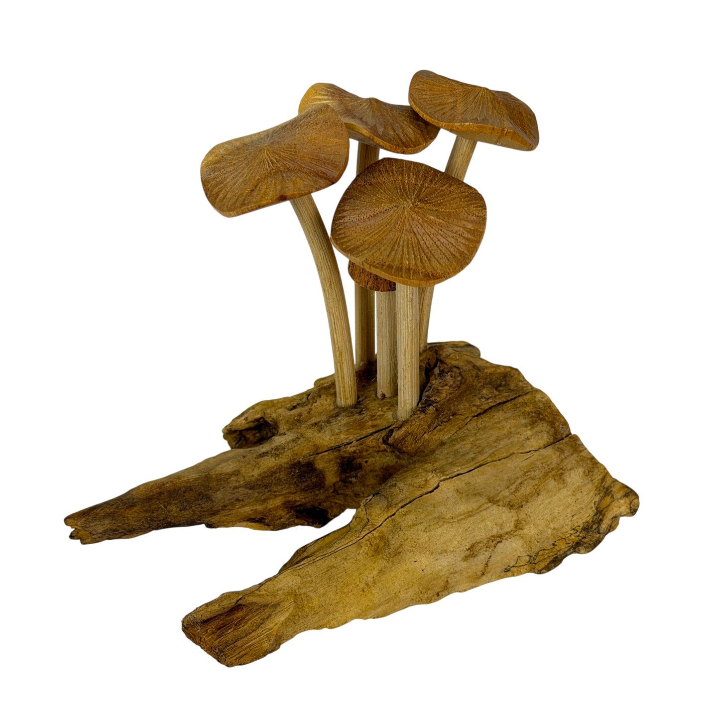 Wood Mushroom Sculpture Natural Tabletop Figurine Root Base Decor