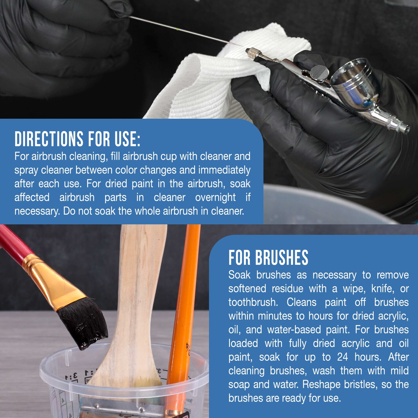 U.S. Art Supply 16oz Airbrush Cleaner - Fast-Acting Cleaning Solution for Water-Based Mediums, Acrylic Paint, Makeup - Air Brush Cleaner for Clogged Airbrushes, Paint Brushes, Artist Tools