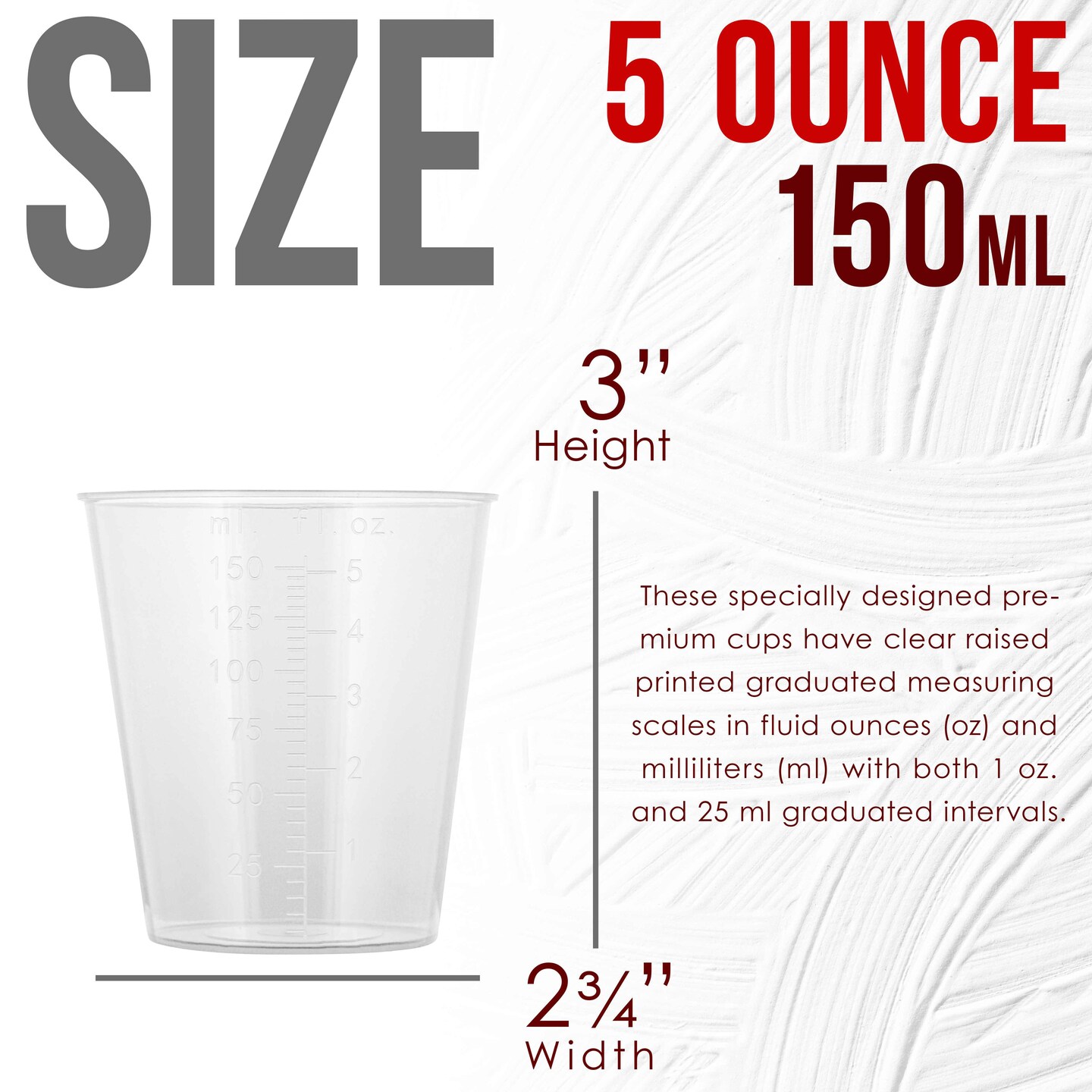 5 Oz (150 ml) Liquid Measuring Cups - Plastic Graduated Cup (100 Pack) with 25 Sticks - Reusable Mixing Cups for Paint, Craft, Kitchen, Lab, Medical Supplies, Epoxy Resin, Art