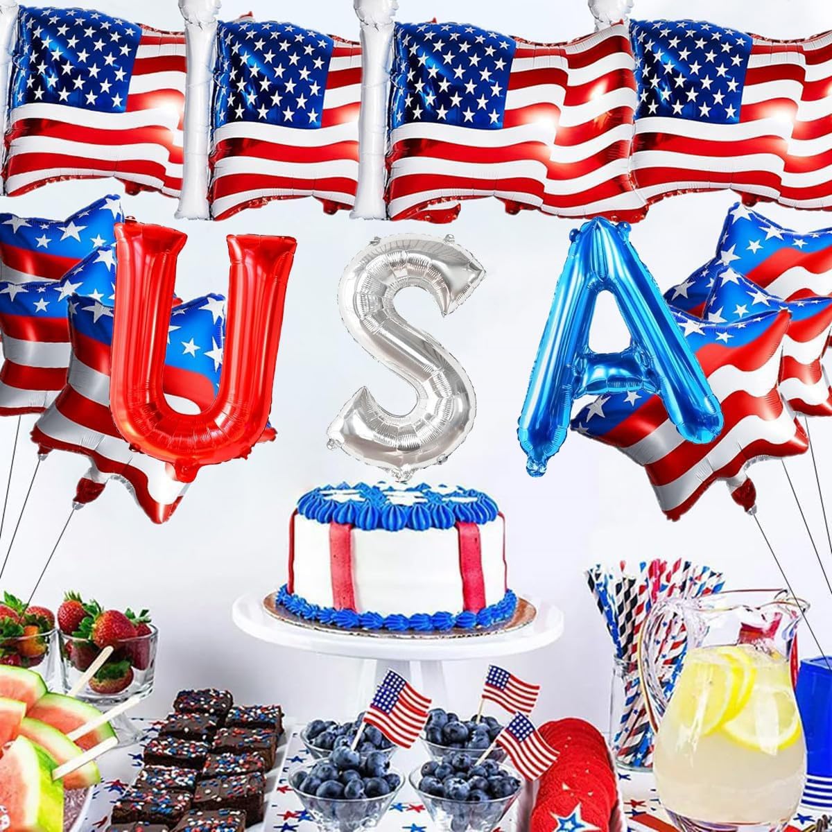 Latex Balloons USA Letter Banner & American Flag Balloons – 4th of July Patriotic Decorations for Independence Day, Memorial Day & American-Themed Parties