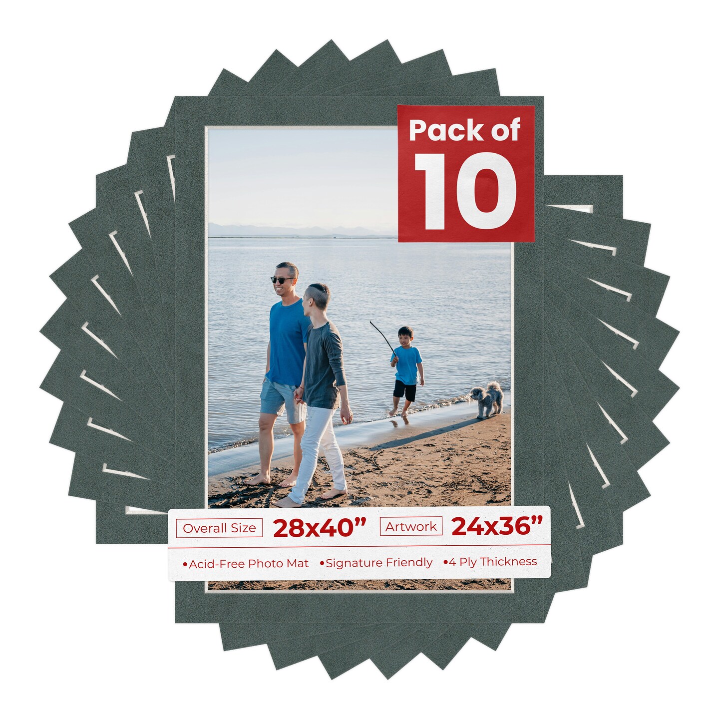 Dark Grey Suede Mat Board for 28x40 Frames - Fits 24x36 Photos