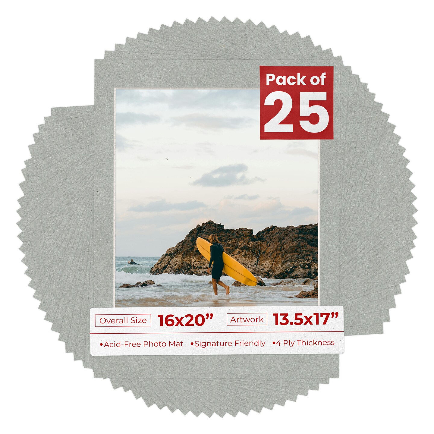 Light Grey Suede Mat Board for 16x20 Frames - Fits 13.5x17 Photos