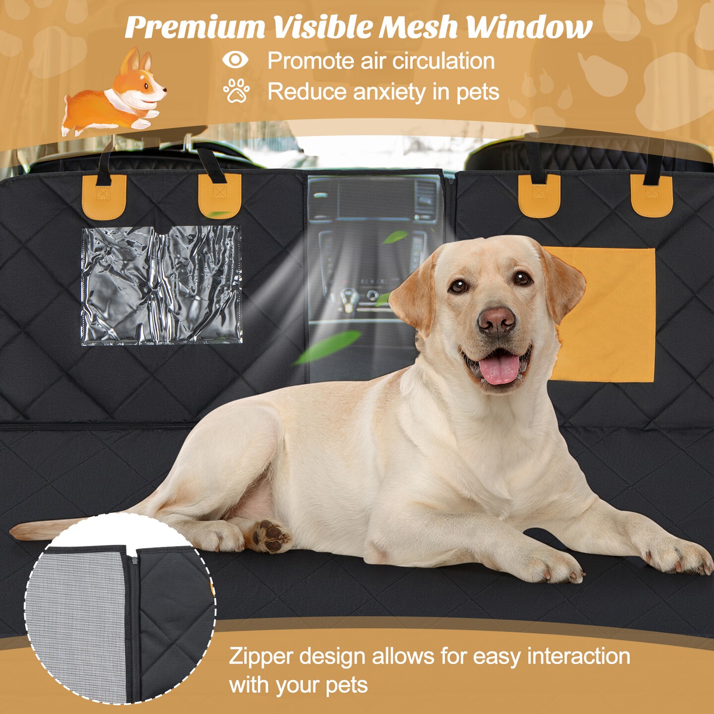 Dog Back Seat Protector Cover with Mesh Windows for Travel Comfort