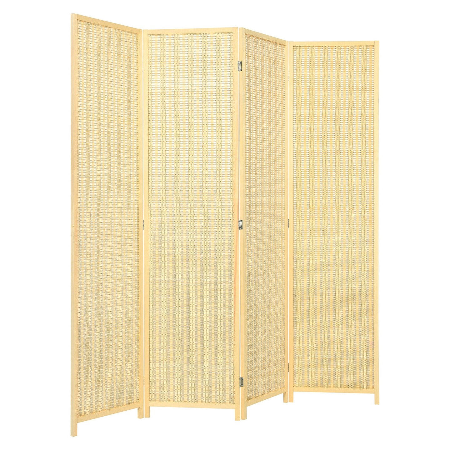 Natural Wicker and Pine Wood Folding Room Divider with 4 Panels