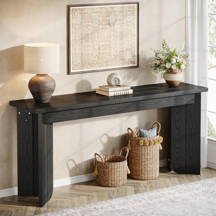 Farmhouse Console Table 71-Inch Entryway Sofa Table V Pedestal Rustic Brown