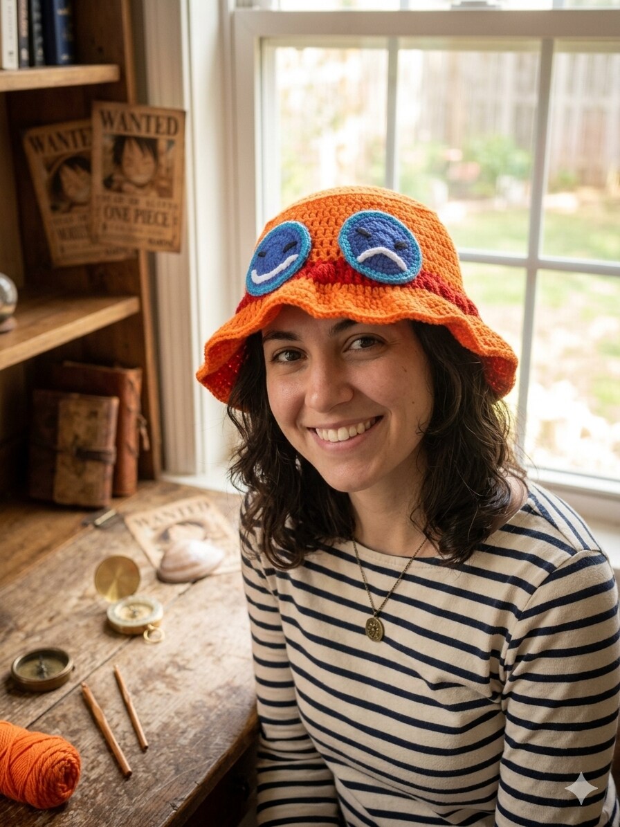 Handmade Crochet Ace Styles Anime Cosplay Bucket Hat New  display picture 3