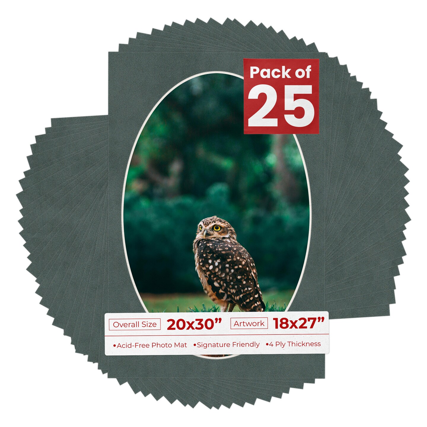 Dark Grey Suede Mat Board for 20x30 Frames - Oval Opening for 18x27 Photos