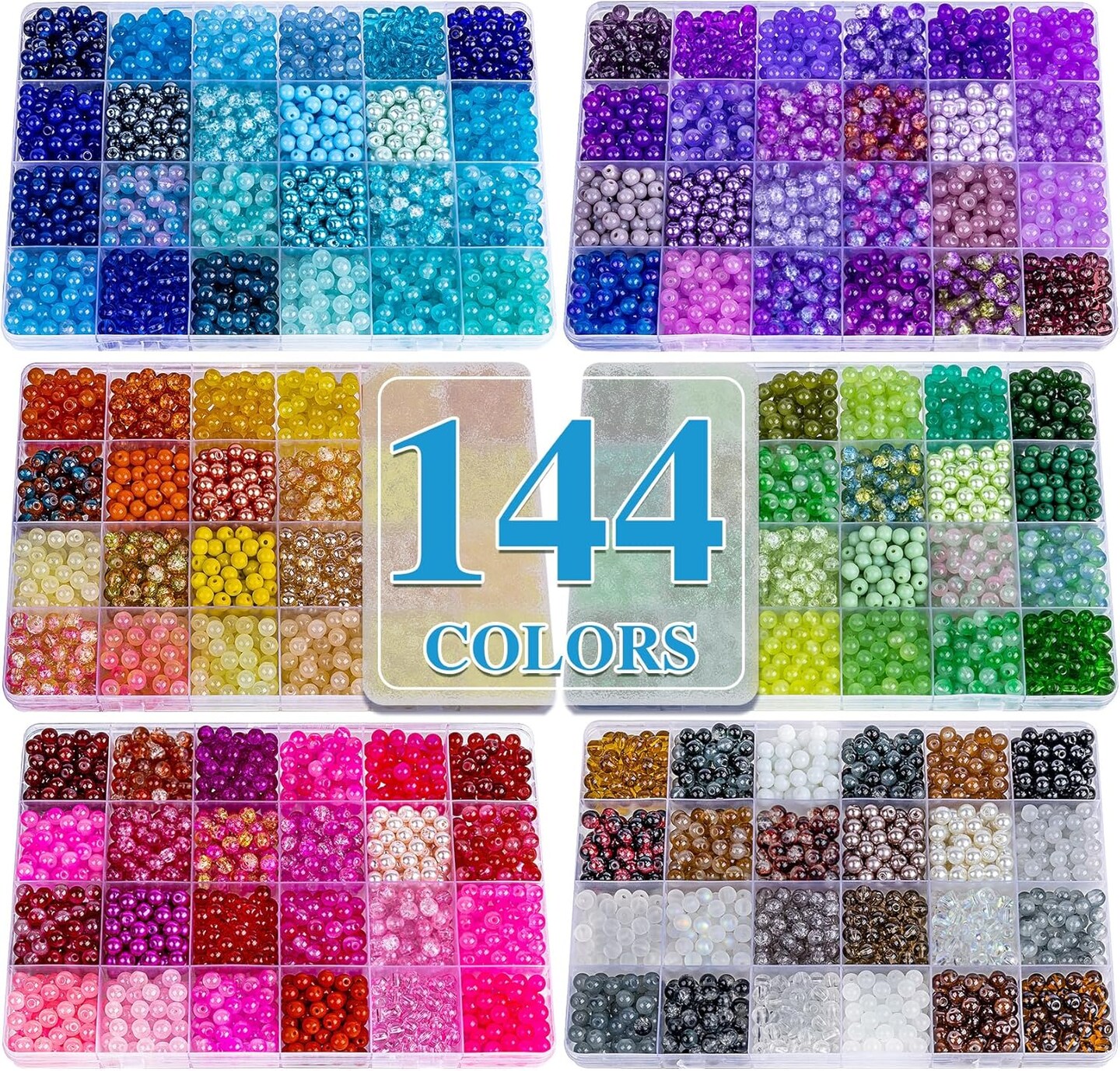 7200PCS 6mm Glass Beads Bracelet Making Kit – 144 Assorted Colors Crystal Beads for DIY Jewelry, Bracelets, Necklaces & Crafts | Friendship Gifts for Family & Friends