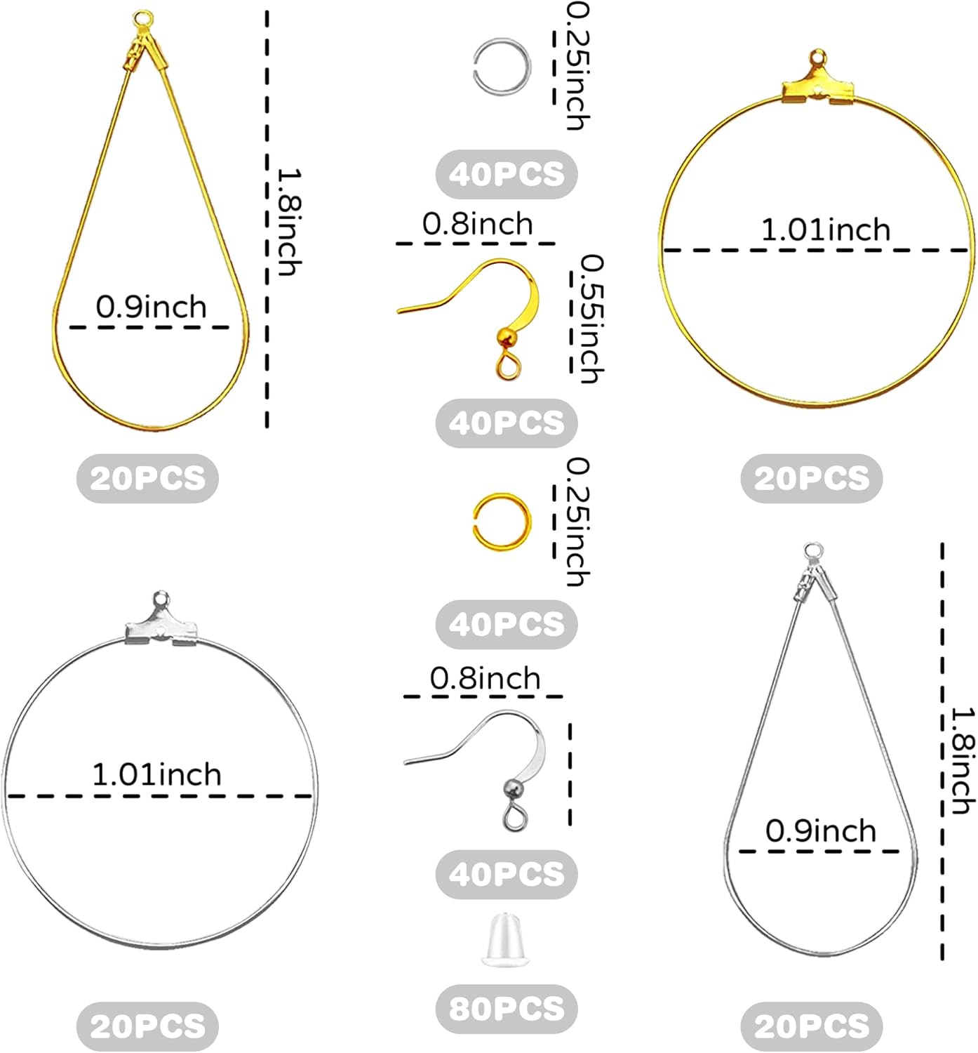 Earring Making Kit with 740 PCS Beading Hoop Earring Finding Component Accessories Hooks Jump Rings Loop Earring Backs Beads and Charms for Jewelry Making(740)