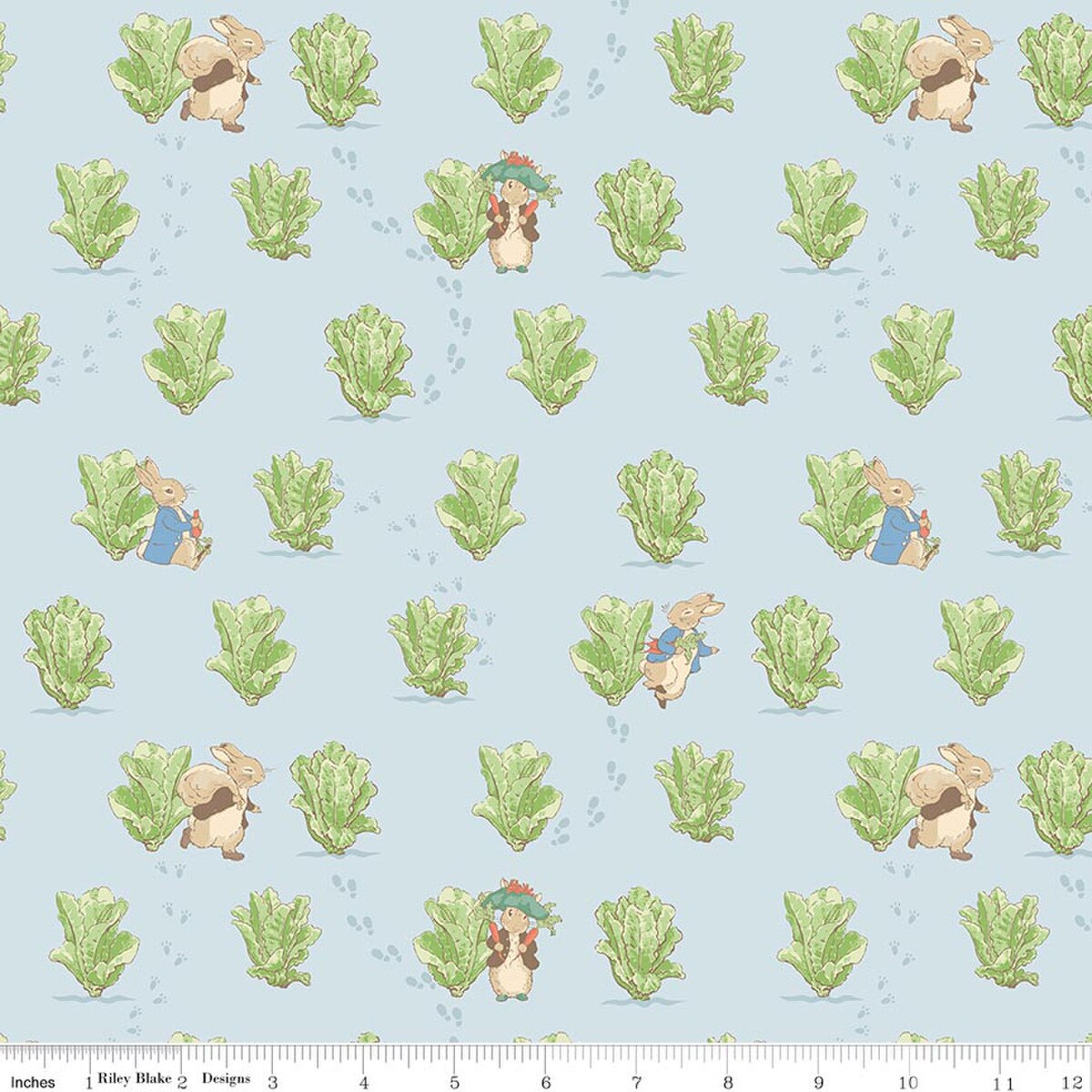 Fabric Riley Blake Blue Lettuce Patch Peter Rabbit and Benjamin Bunny by the Quarter Yard CD17253-BLUE