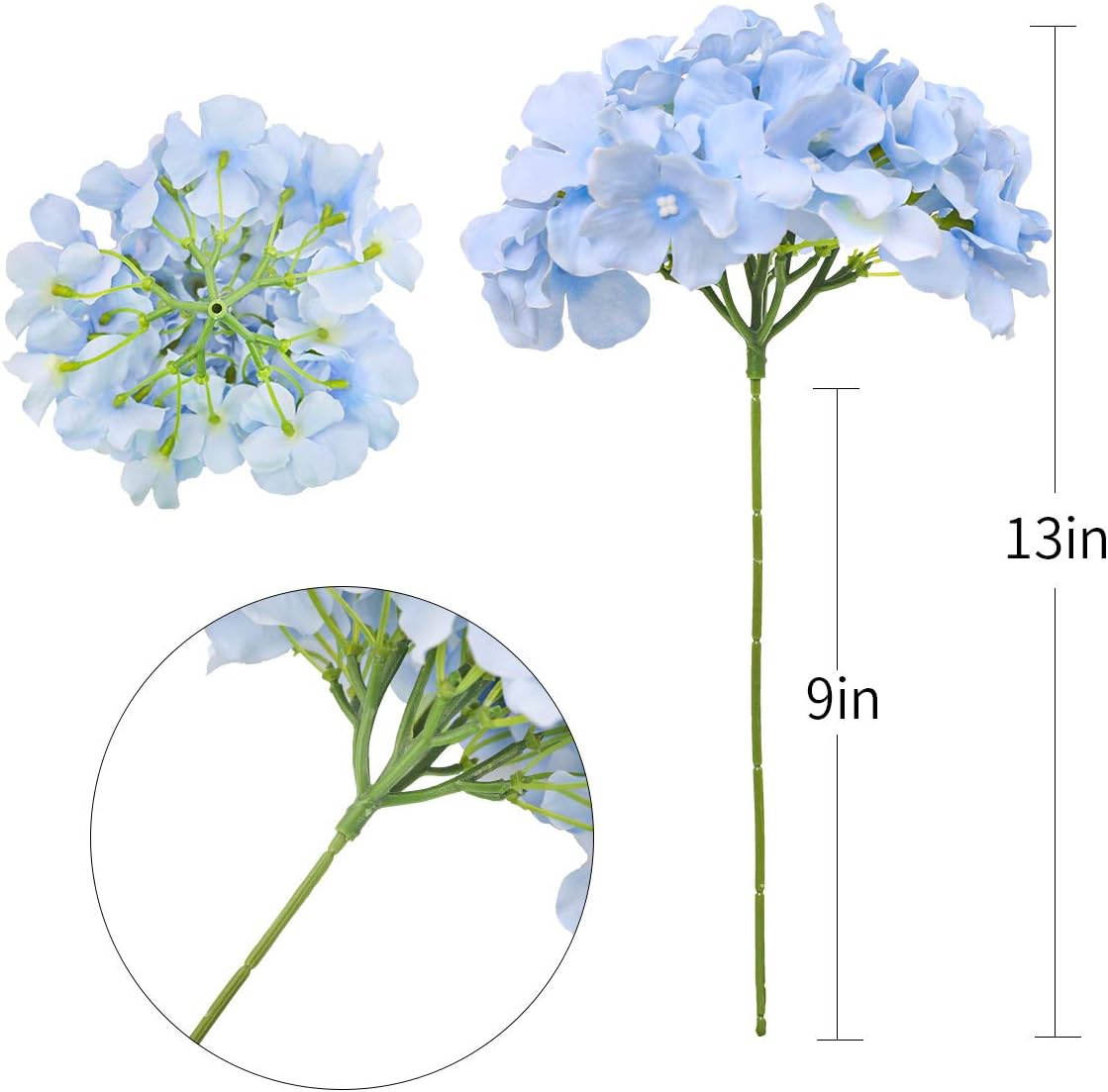 Spring Tabletop Decor – 12PCS Sky Blue Silk Hydrangea Artificial Flowers with Stems for Home, Wedding & Party Centerpieces