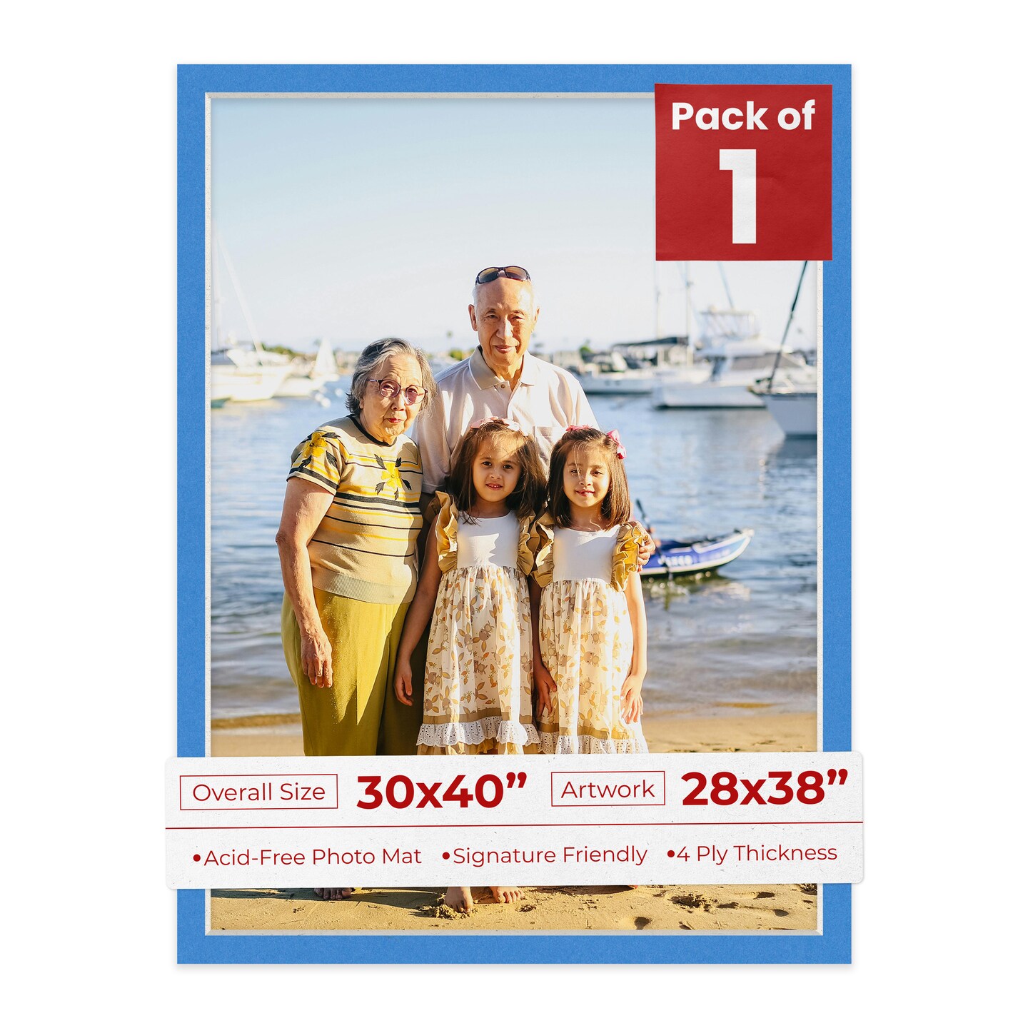 Bay Blue Mat Board for 30x40 Frames - Fits 28x38 Photos, Color: Blue ...