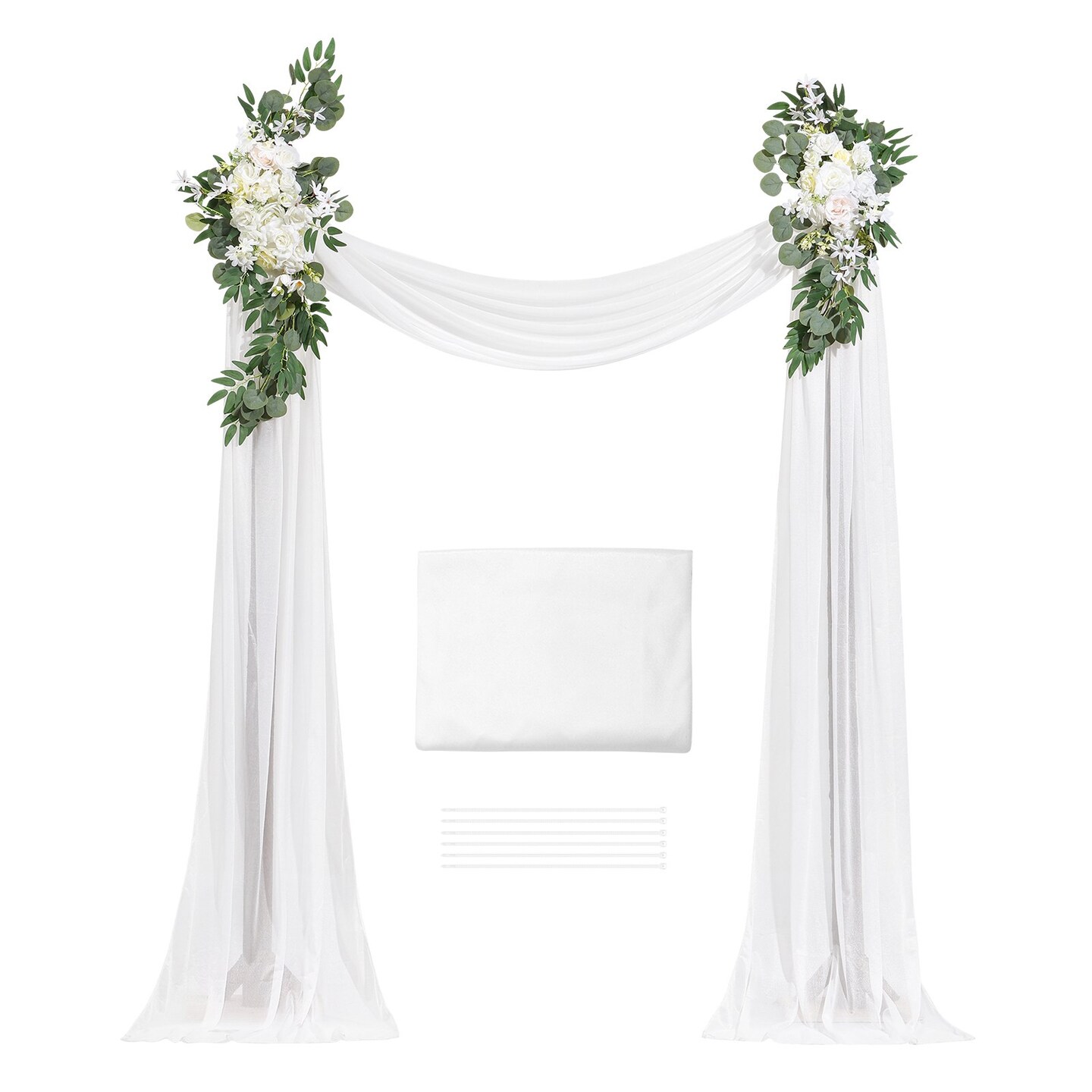 Artificial Wedding Arch Flowers Set with Drapes, Floral Backdrop Decor Kit