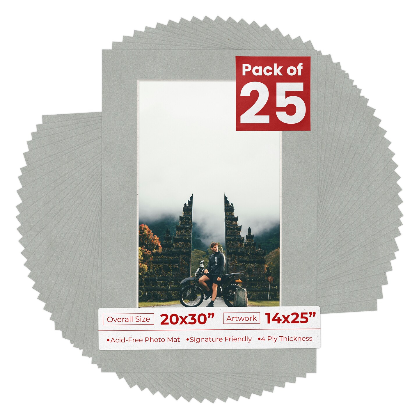 Light Grey Suede Mat Board for 20x30 Frames - Fits 14x25 Photos