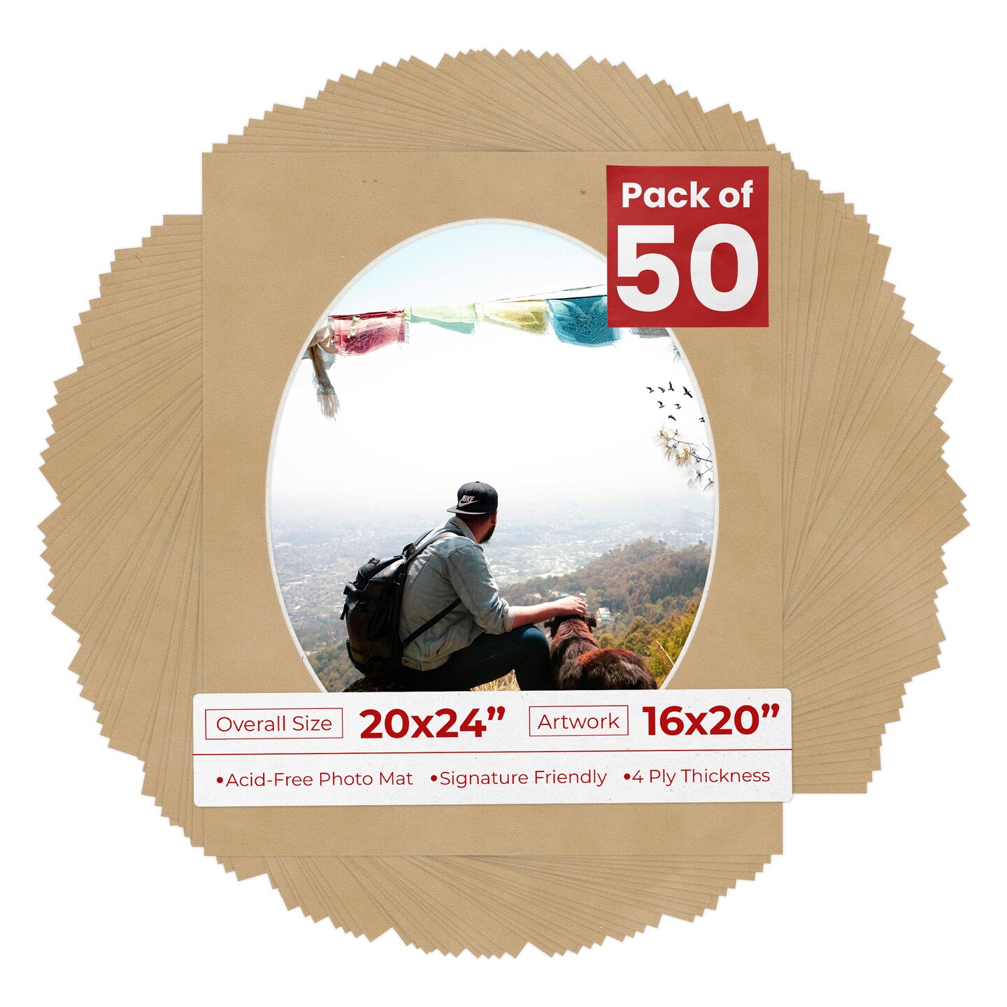 Beige Suede Mat Board for 20x24 Frames - Oval Opening for 16x20 Photos