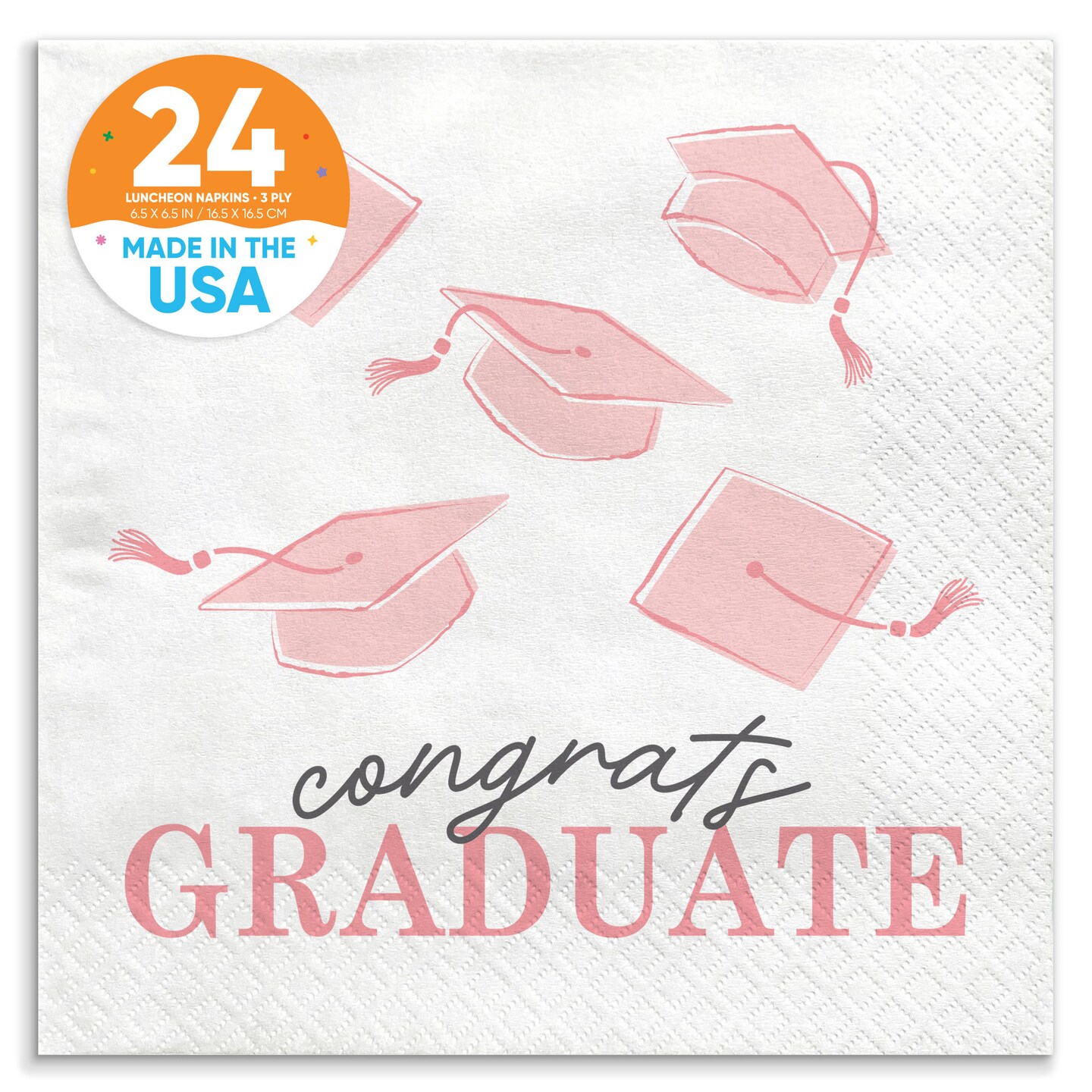 Big Dot of Happiness Pink Graduation Napkins, Congrats Graduate Party Supplies Rose Gold Printing on White 3-Ply Paper Luncheon Dinner Napkins - 24 Ct