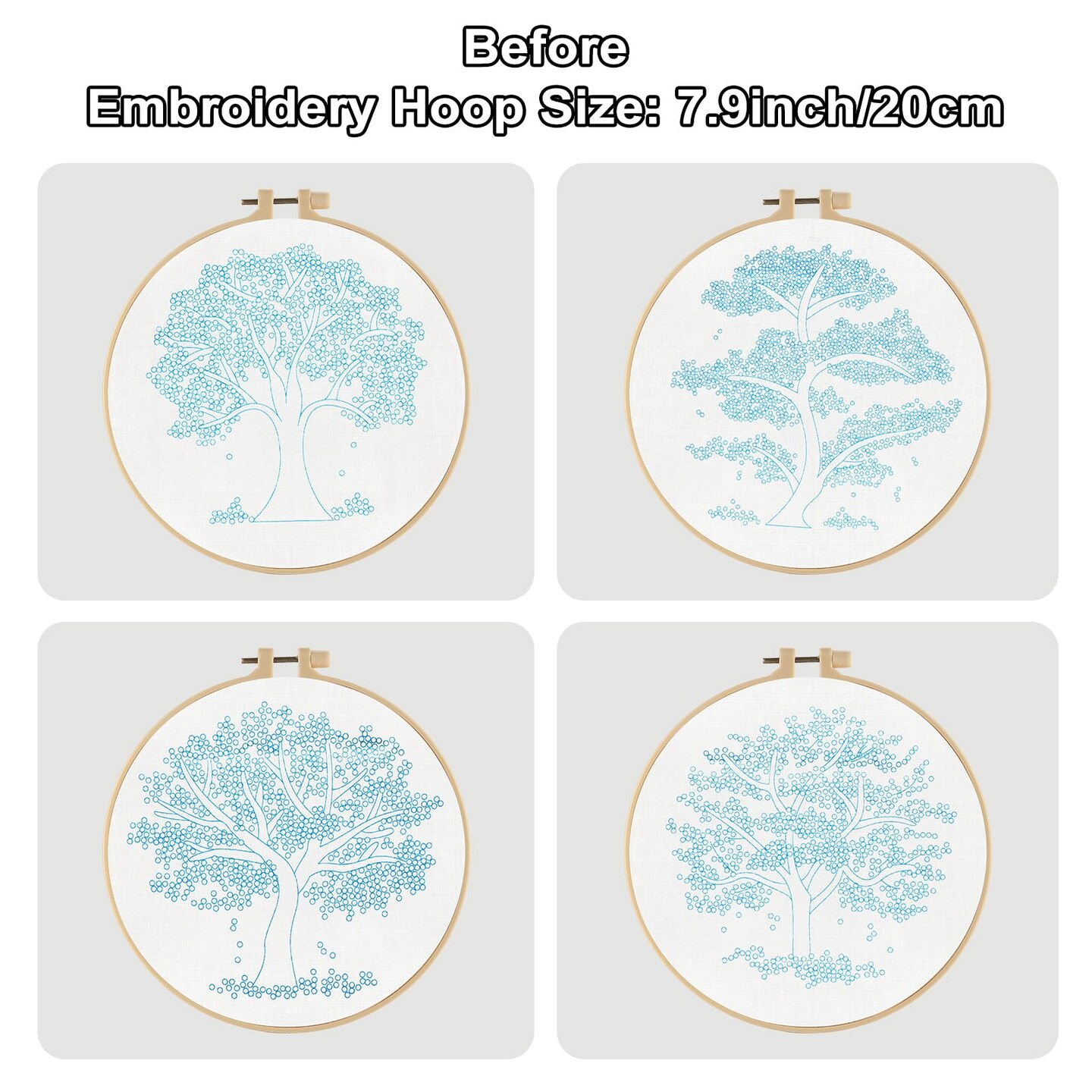 Embroidery Starter Kit for Beginners, 4 Sets Stamped Cross Stitch Kits for Adult, Seasonal Tree Pattern Hand DIY Kits with 2 Embroidery Hoop Instructions Color Threads Needles and Scissor