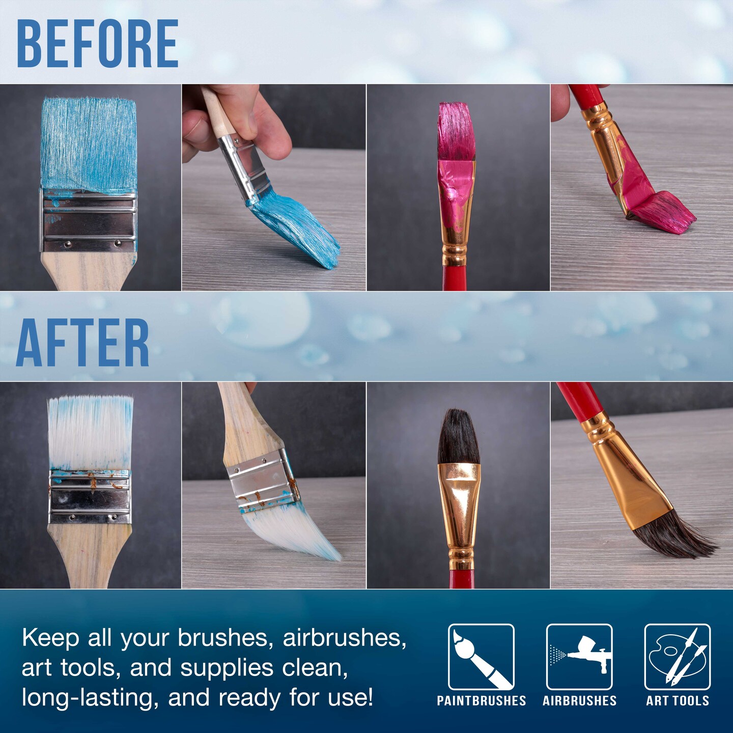 U.S. Art Supply 16oz Airbrush Cleaner - Fast-Acting Cleaning Solution for Water-Based Mediums, Acrylic Paint, Makeup - Air Brush Cleaner for Clogged Airbrushes, Paint Brushes, Artist Tools