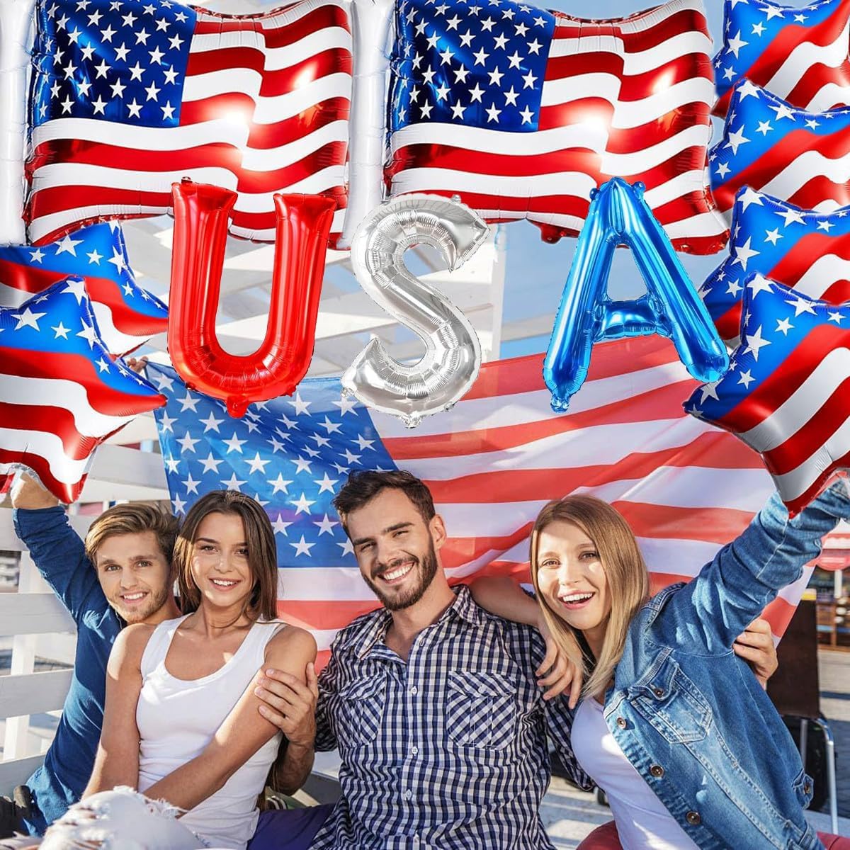 Latex Balloons USA Letter Banner & American Flag Balloons – 4th of July Patriotic Decorations for Independence Day, Memorial Day & American-Themed Parties