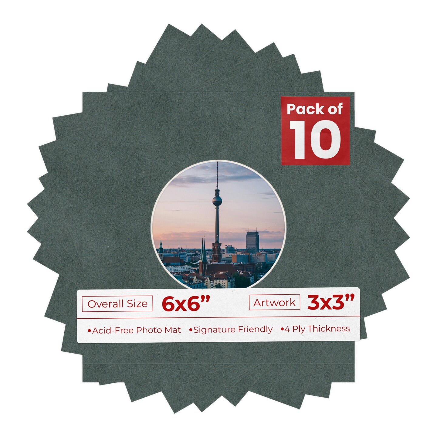Dark Grey Suede Mat Board for 6x6 Frames - Circle Opening for 3x3 Photos