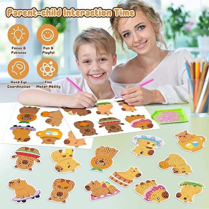 Capybara Diamond Art Kits - 12 Spring Easter Capybara 5D DIY Creative Art Craft Mosaic Sticker for Kids&Adult Painting Craft Beginner Digital Diamond Parent Child Activity Kit Birthday Gift