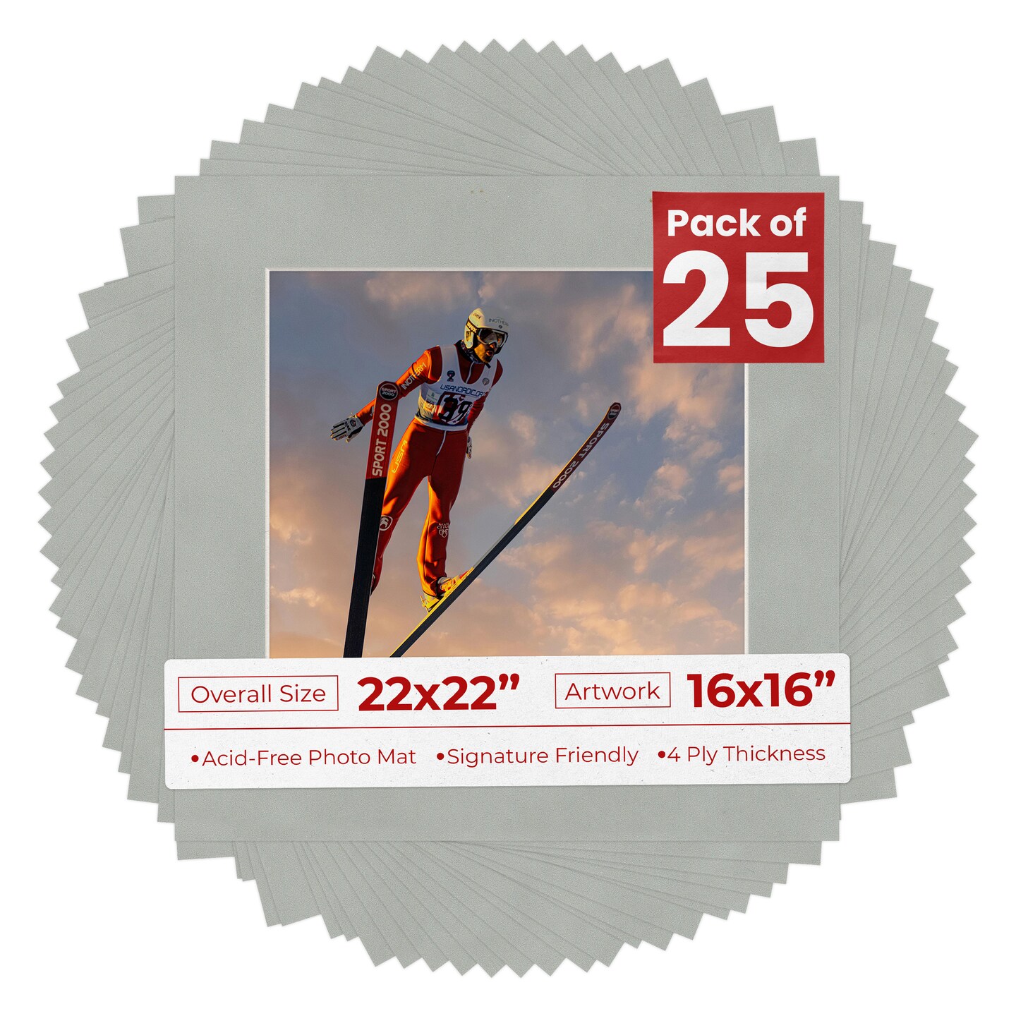 Light Grey Suede Mat Board for 22x22 Frames - Fits 16x16 Photos