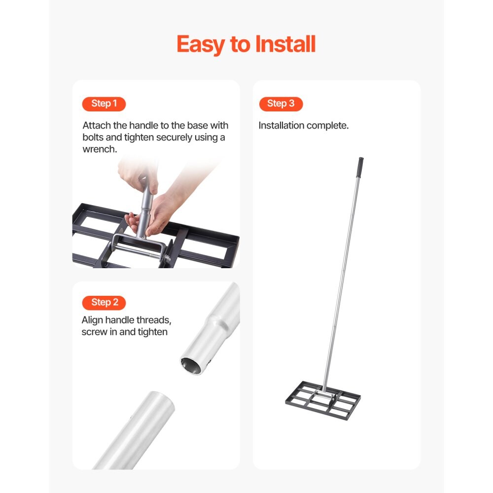 Lawn Leveling Tool 78" Handle, 17x10" Plate, Effort-Saving Adjustable Rake