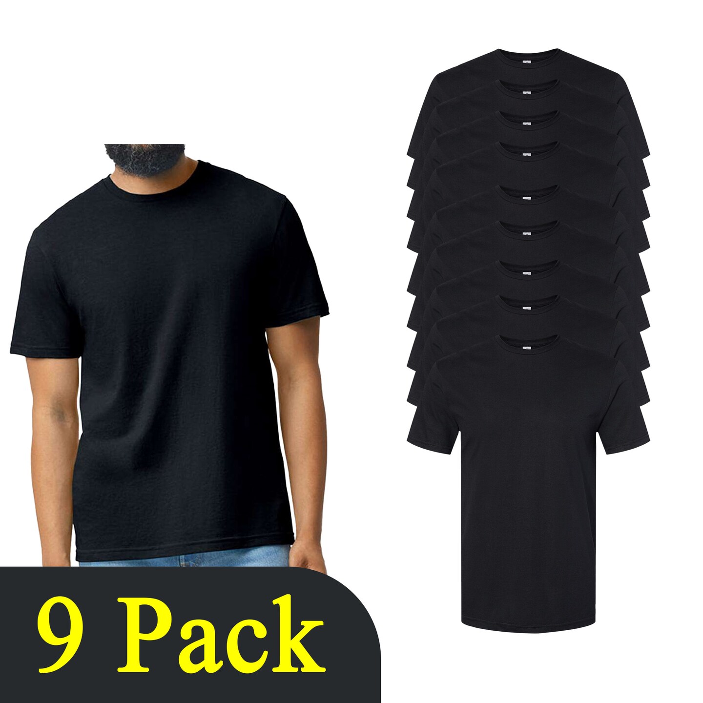 Gildan Softstyle Midweight Cotton Black T-Shirt, Adult Mix Pack