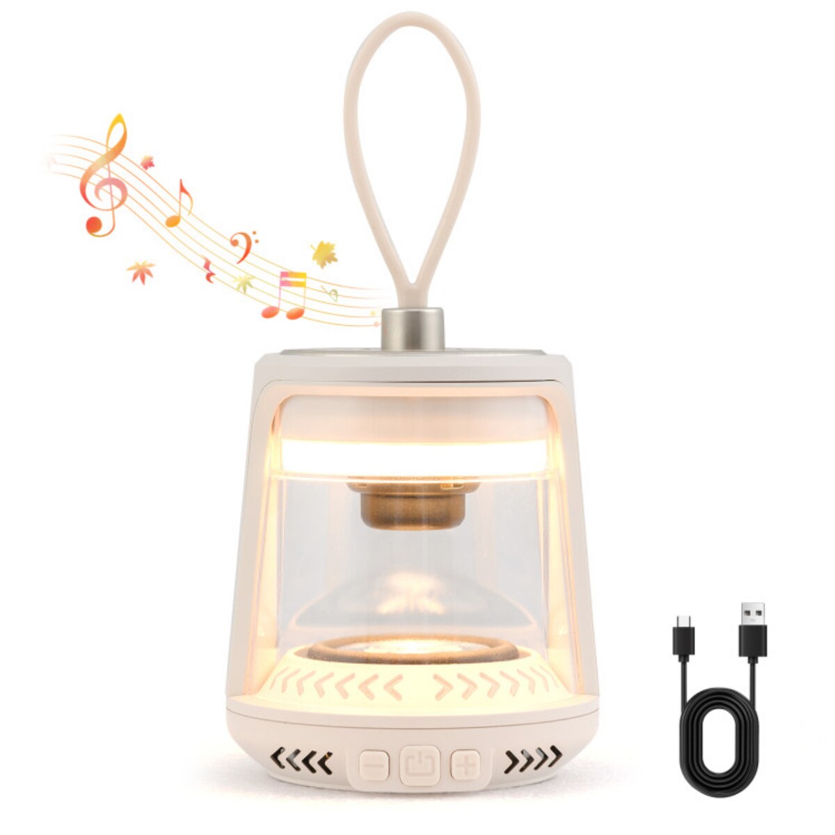 White ABS Camping Speaker Lantern with 360° Sound and Dimmable Light