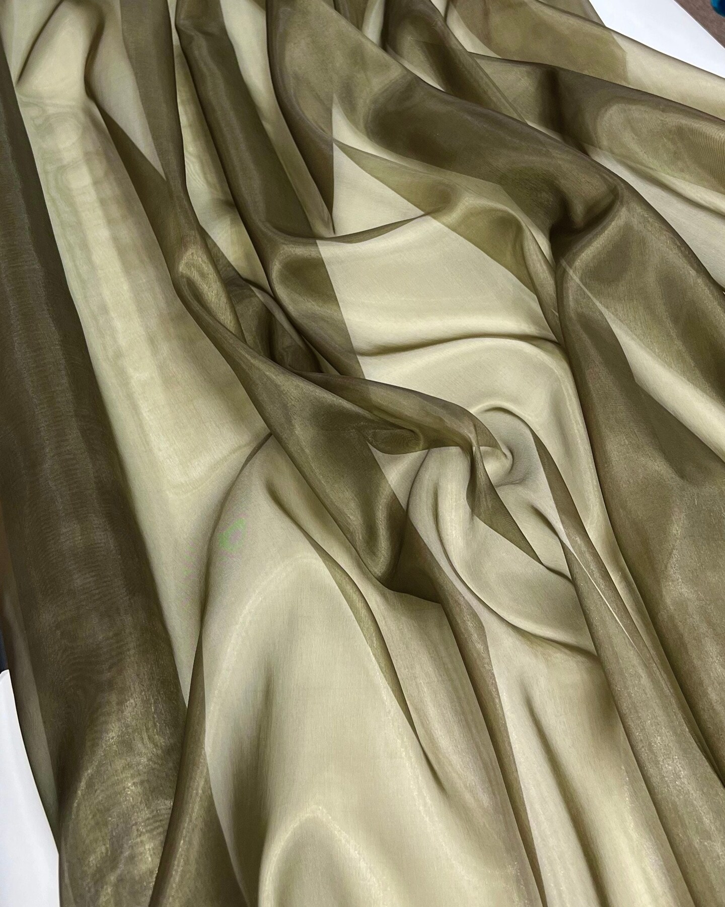 Olive Crystal Organza Fabric by the Yard, 60" Wide Sheer Lightweight Organza for Wedding Dresses, Event Decor, Curtains & Sewing