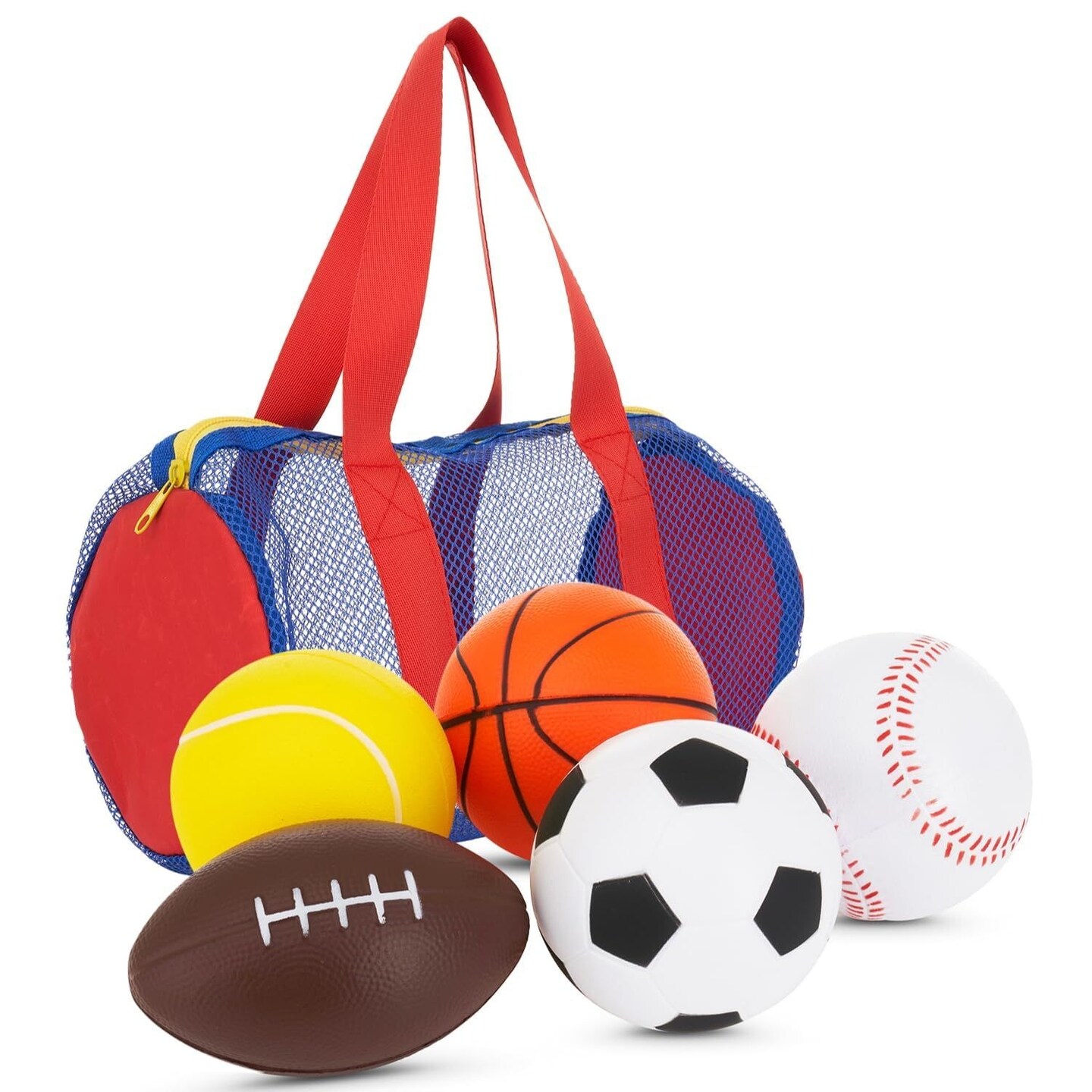 Set of 5 Foam Balls for Kids w/ Soccer, Basketball, Football, Baseball, & Tennis