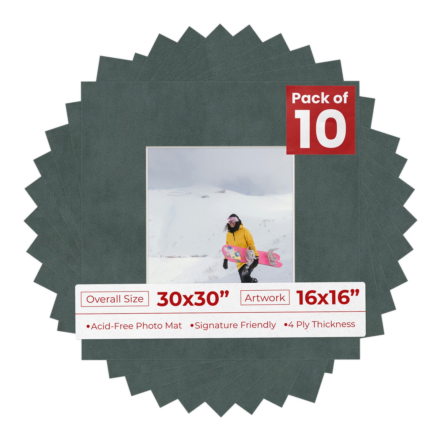 Dark Grey Suede Mat Board for 30x30 Frames - Fits 16x16 Photos